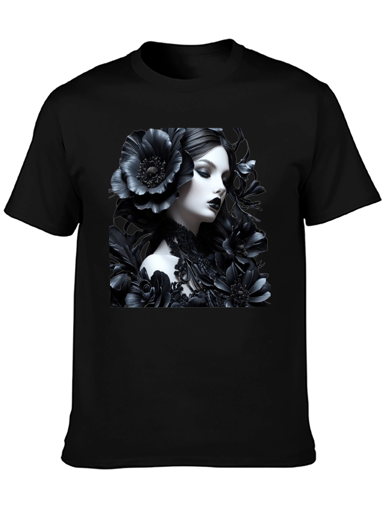 Gothic Floral Woman Graphic Black Tee