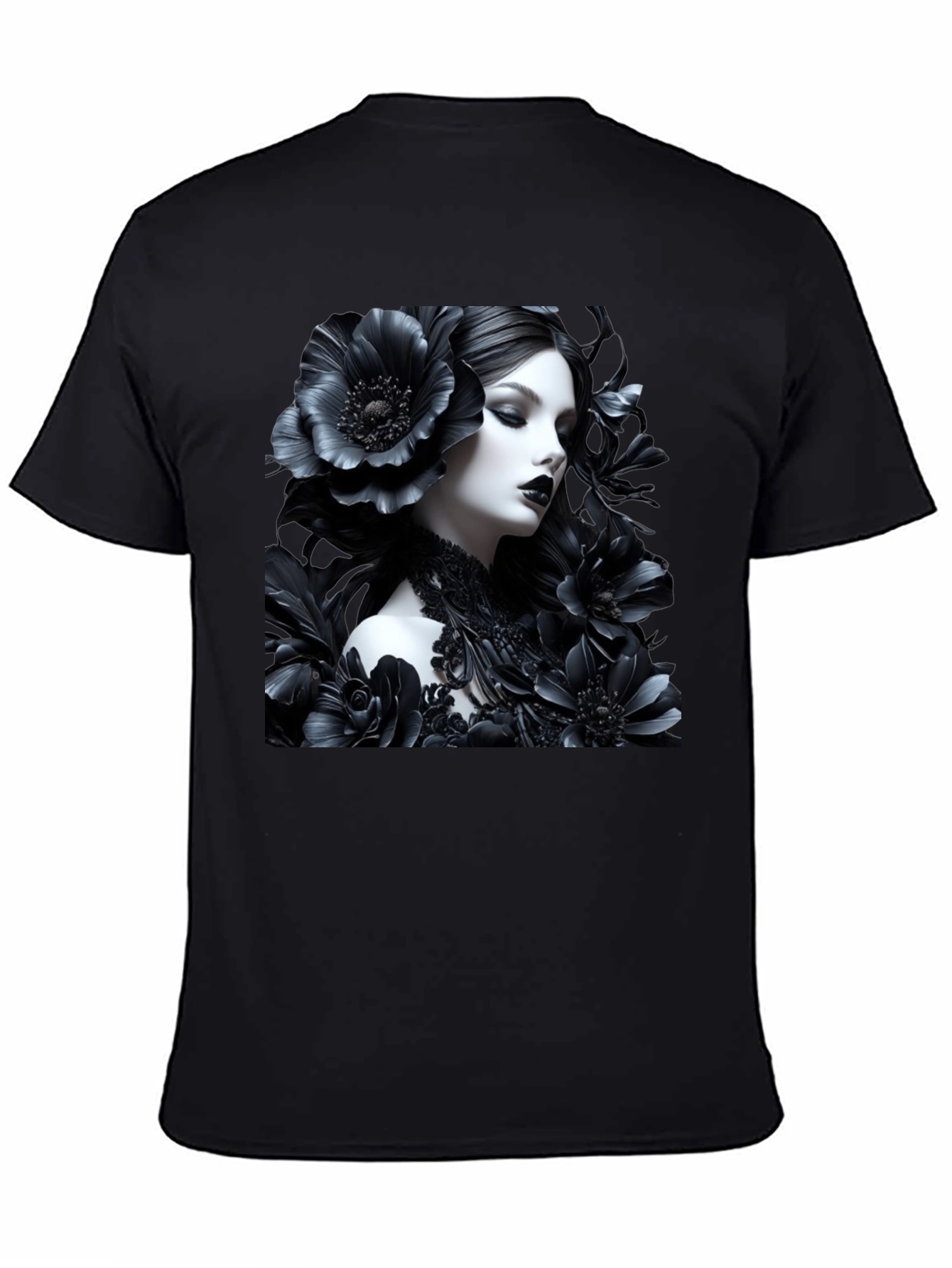 Gothic Floral Woman Graphic Black Tee