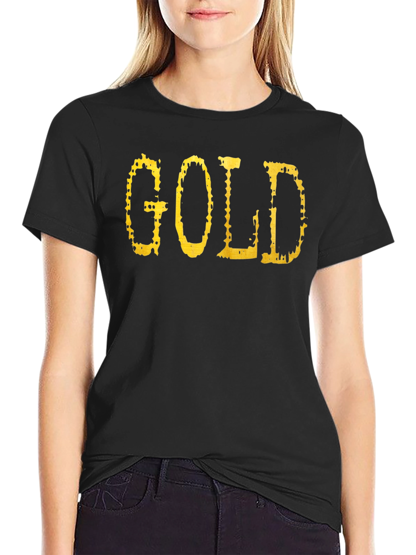 Gold Graphic Tee - Black Cotton Casual T-Shirt