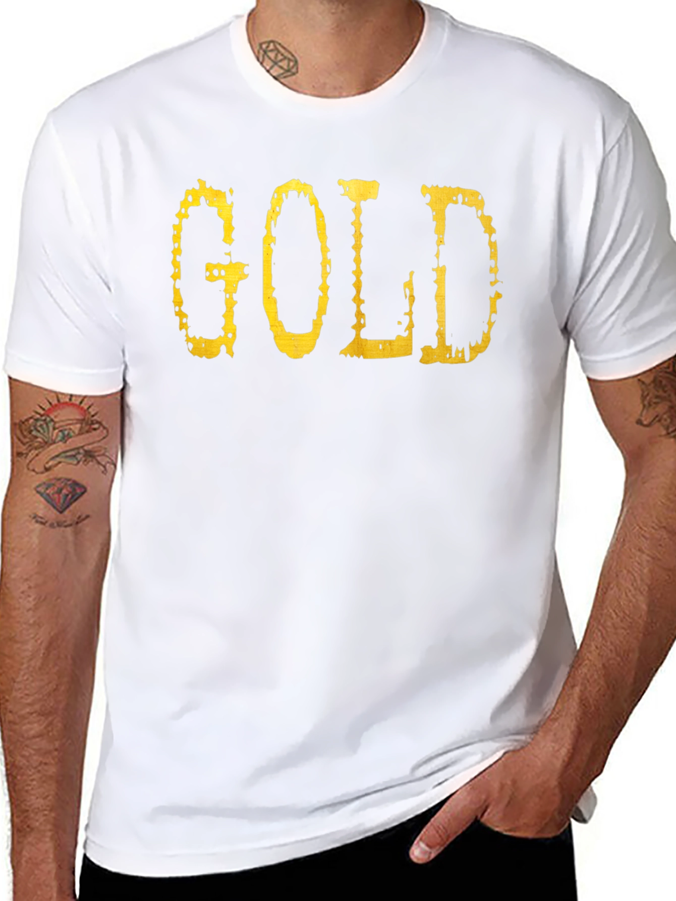 Gold Graphic Tee - Black Cotton Casual T-Shirt
