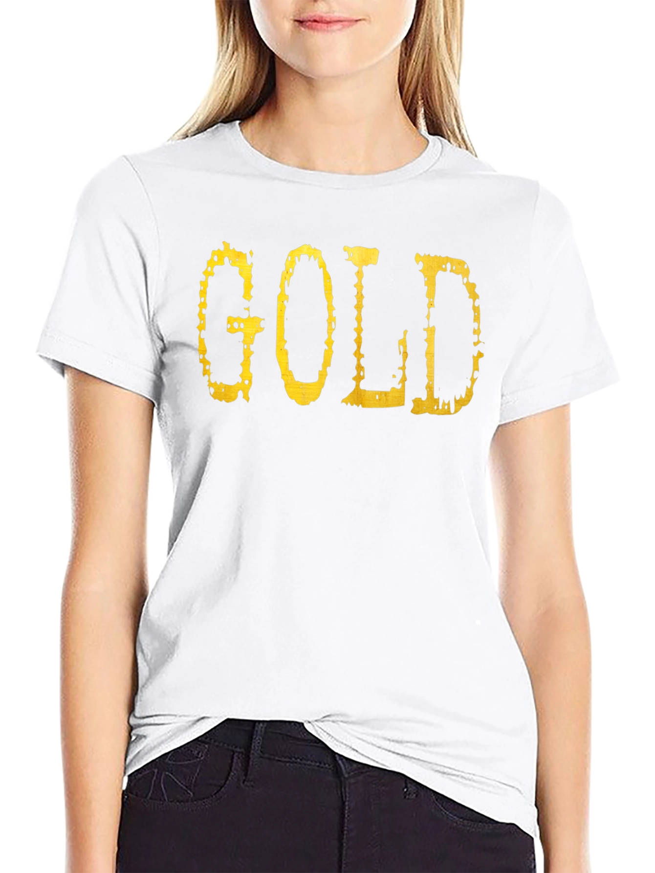 Gold Graphic Tee - Black Cotton Casual T-Shirt