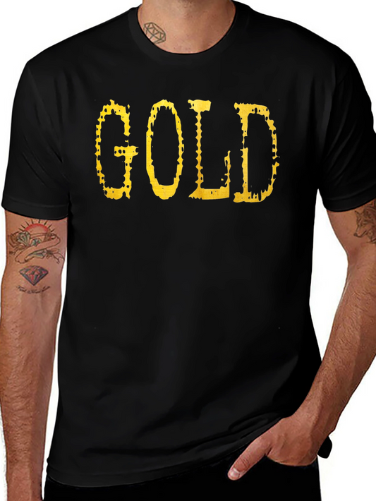 Gold Graphic Tee - Black Cotton Casual T-Shirt