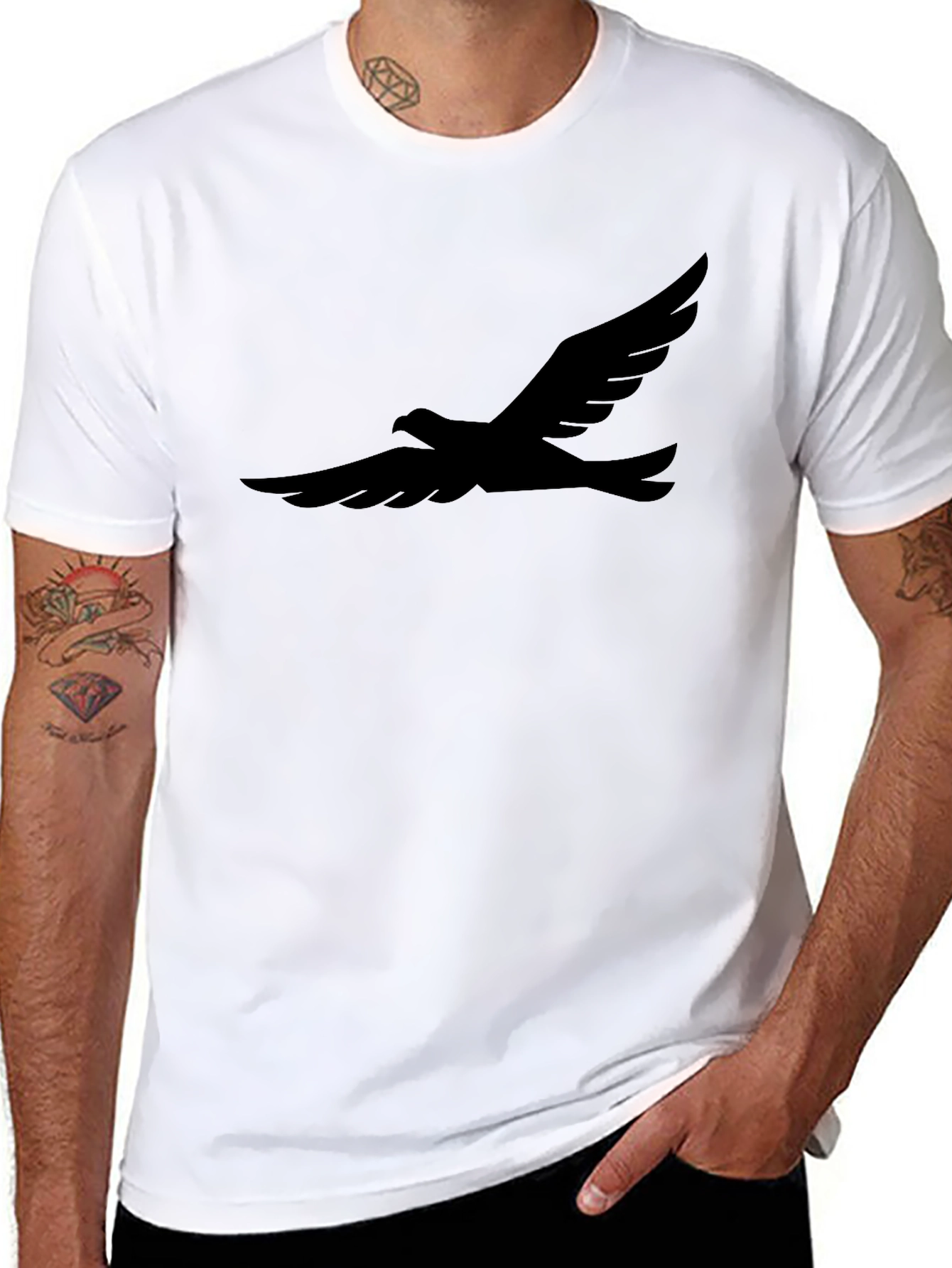 Black T-Shirt with Bird Graphic