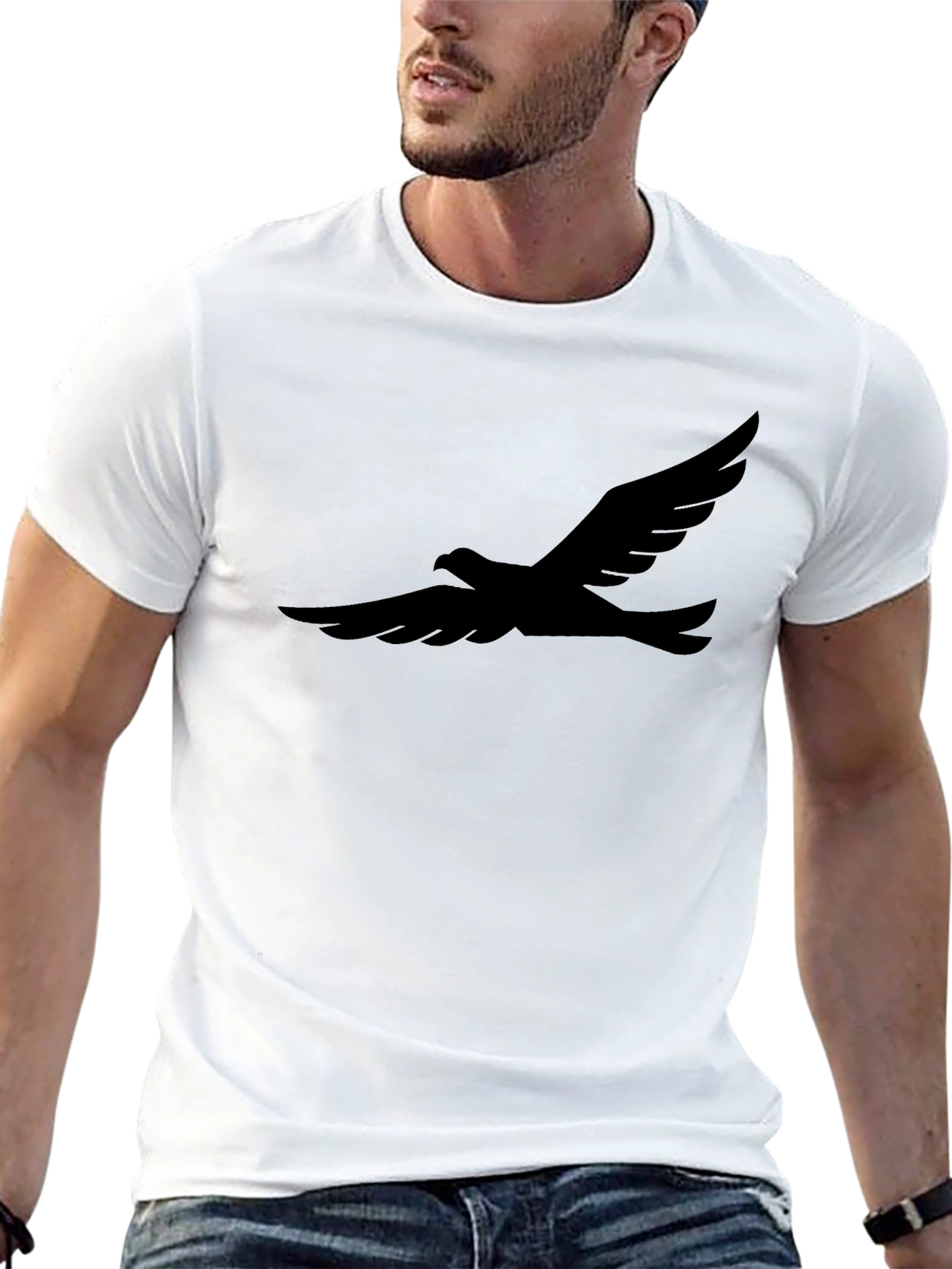 Black T-Shirt with Bird Graphic