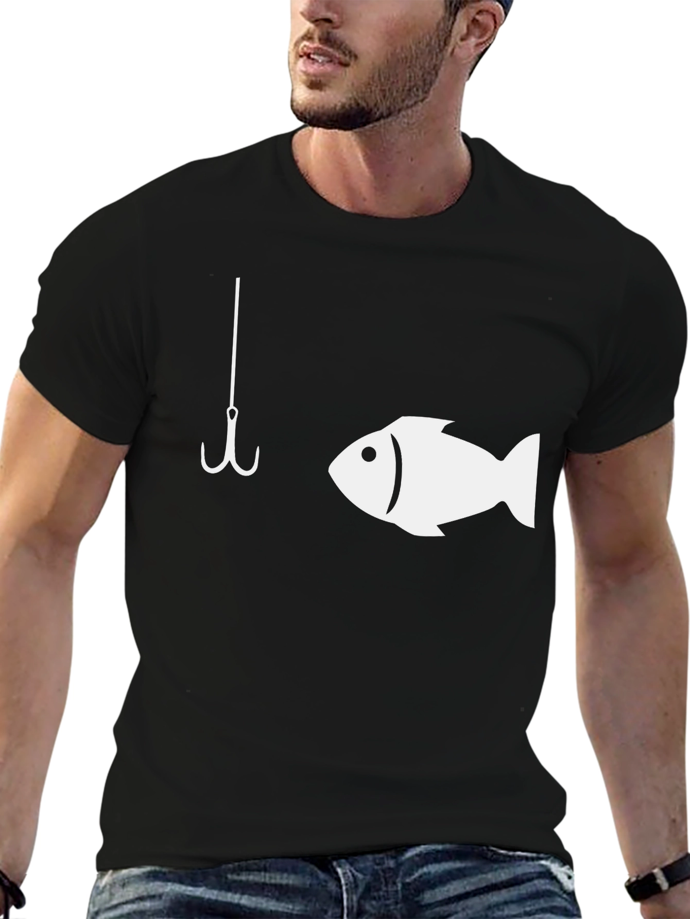 Fishing Hook & Fish Graphic T-Shirt