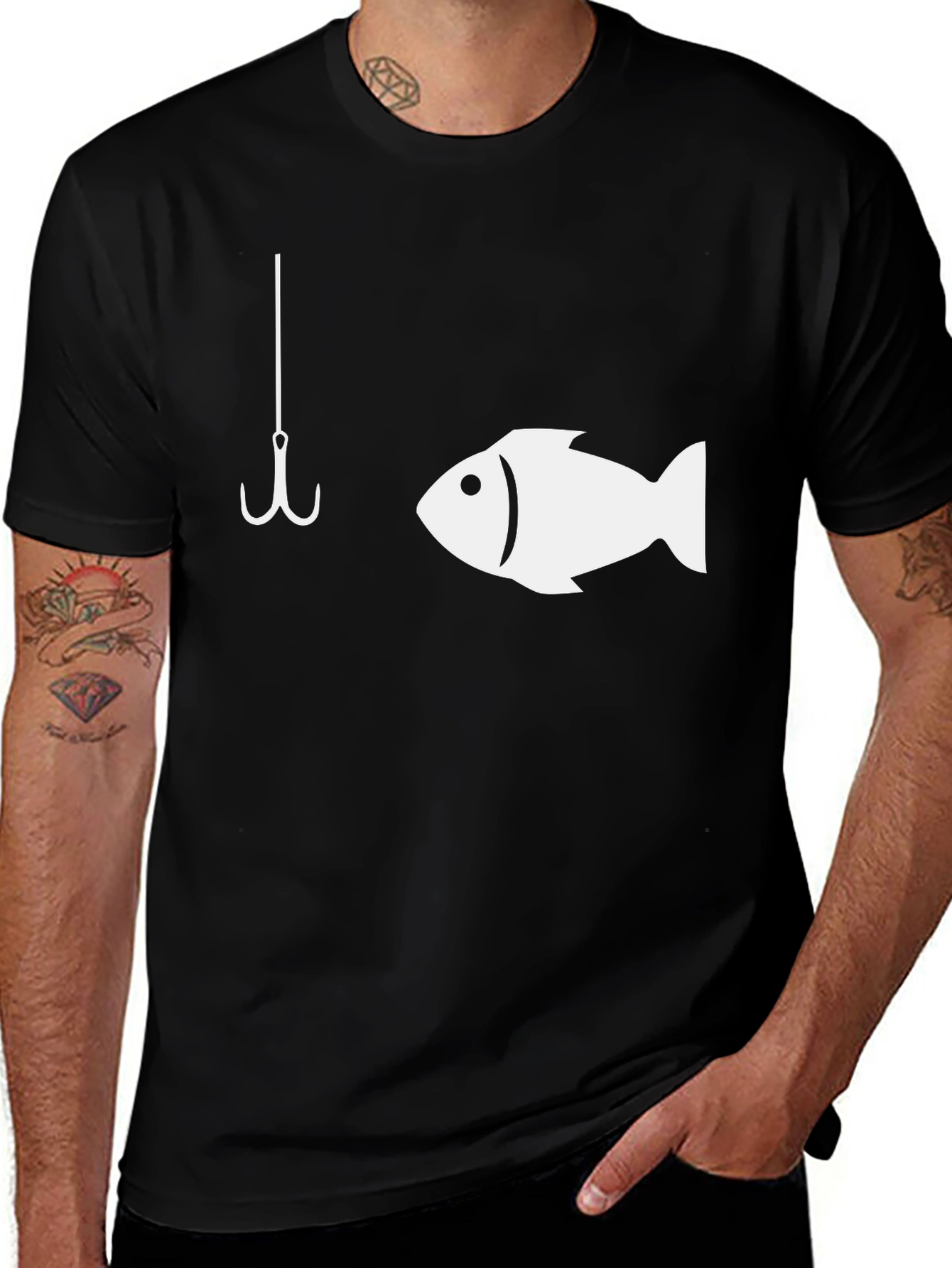 Fishing Hook & Fish Graphic T-Shirt