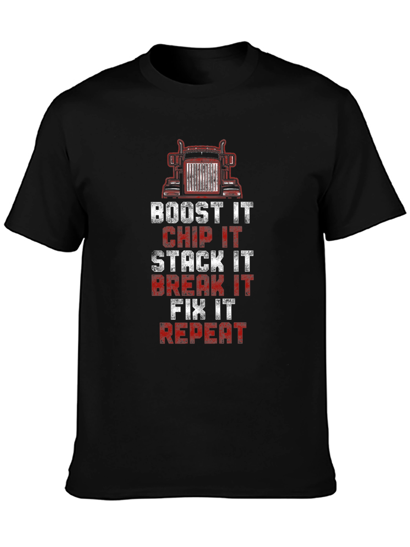 Trucker Boost Chip Stack Break Fix Repeat Graphic Tee