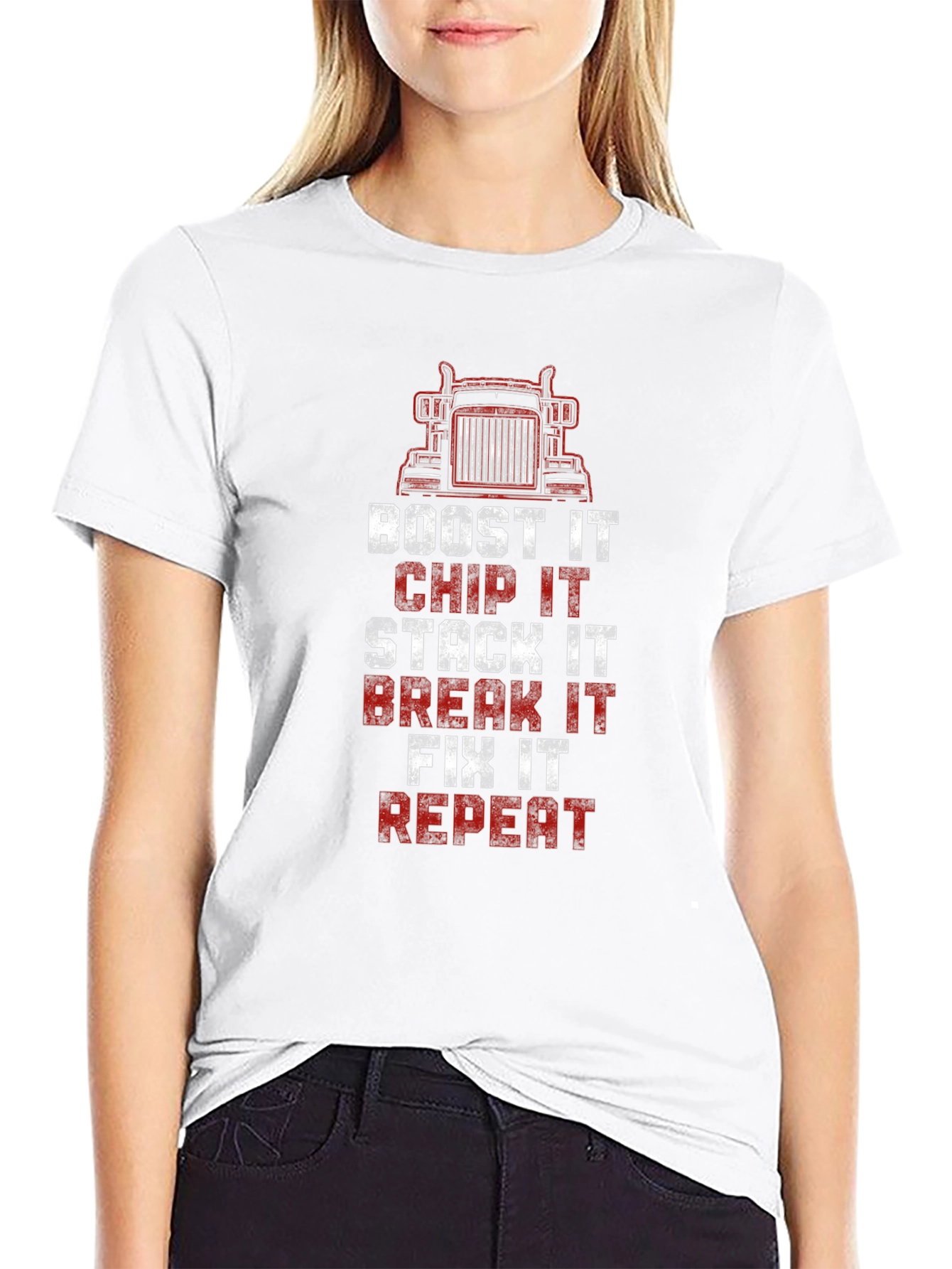 Trucker Boost Chip Stack Break Fix Repeat Graphic Tee