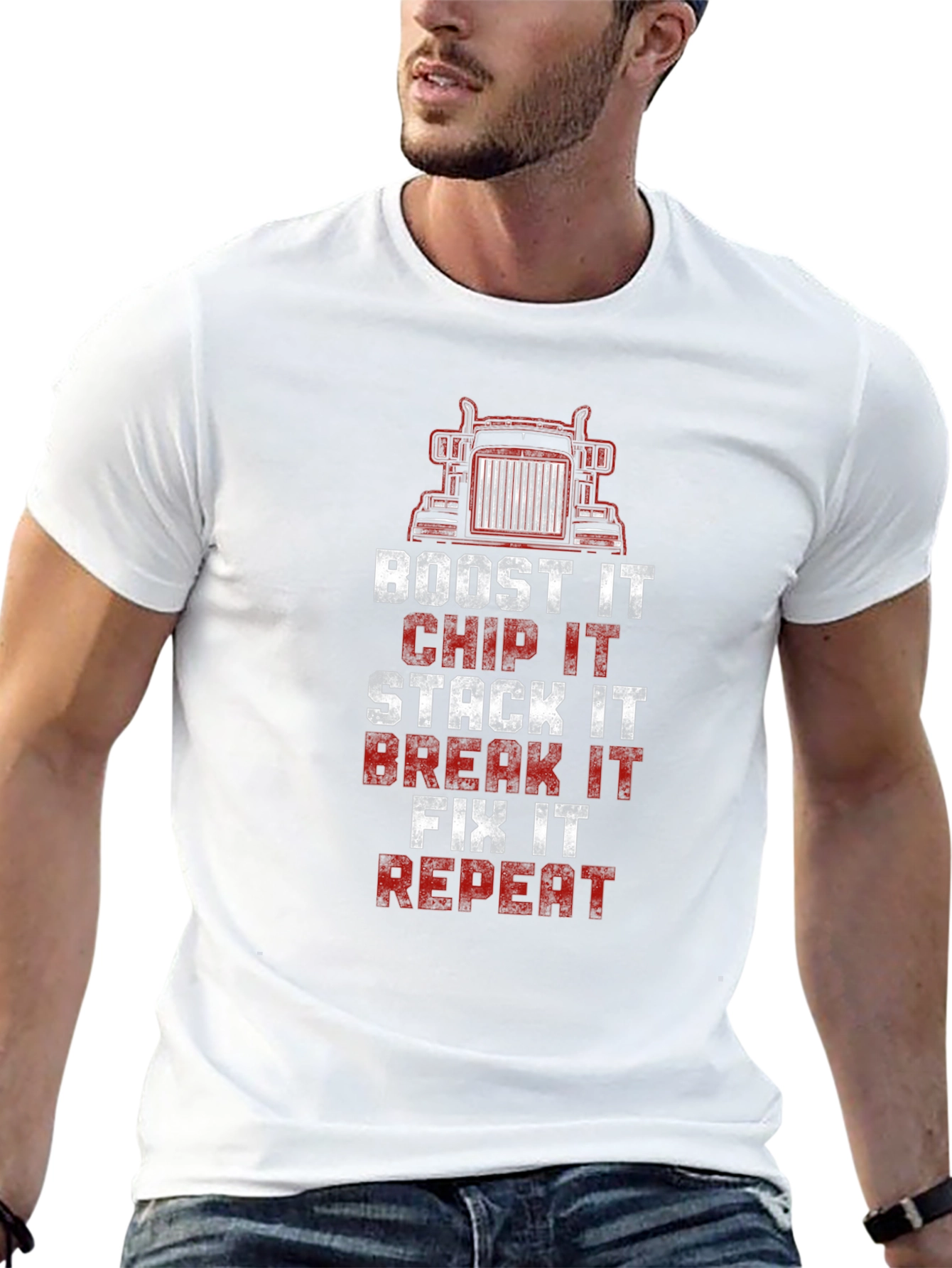 Trucker Boost Chip Stack Break Fix Repeat Graphic Tee