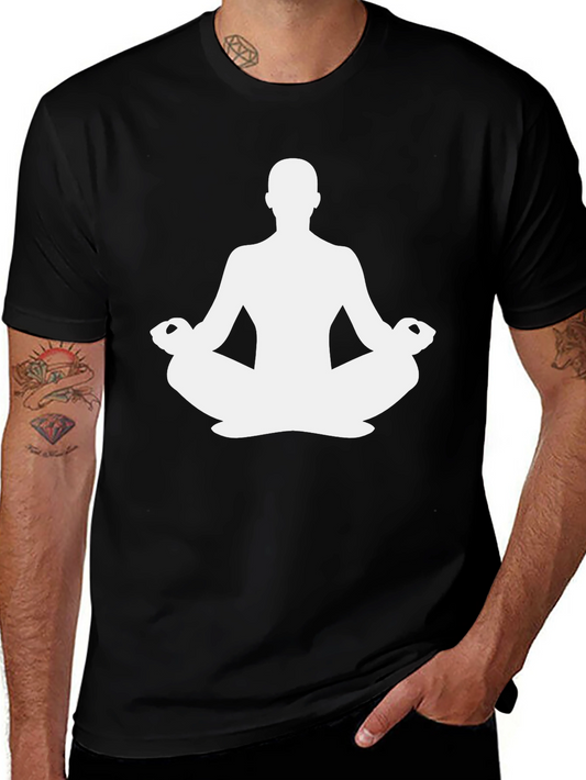 Meditating Man Graphic Tee - Black Cotton Casual Top
