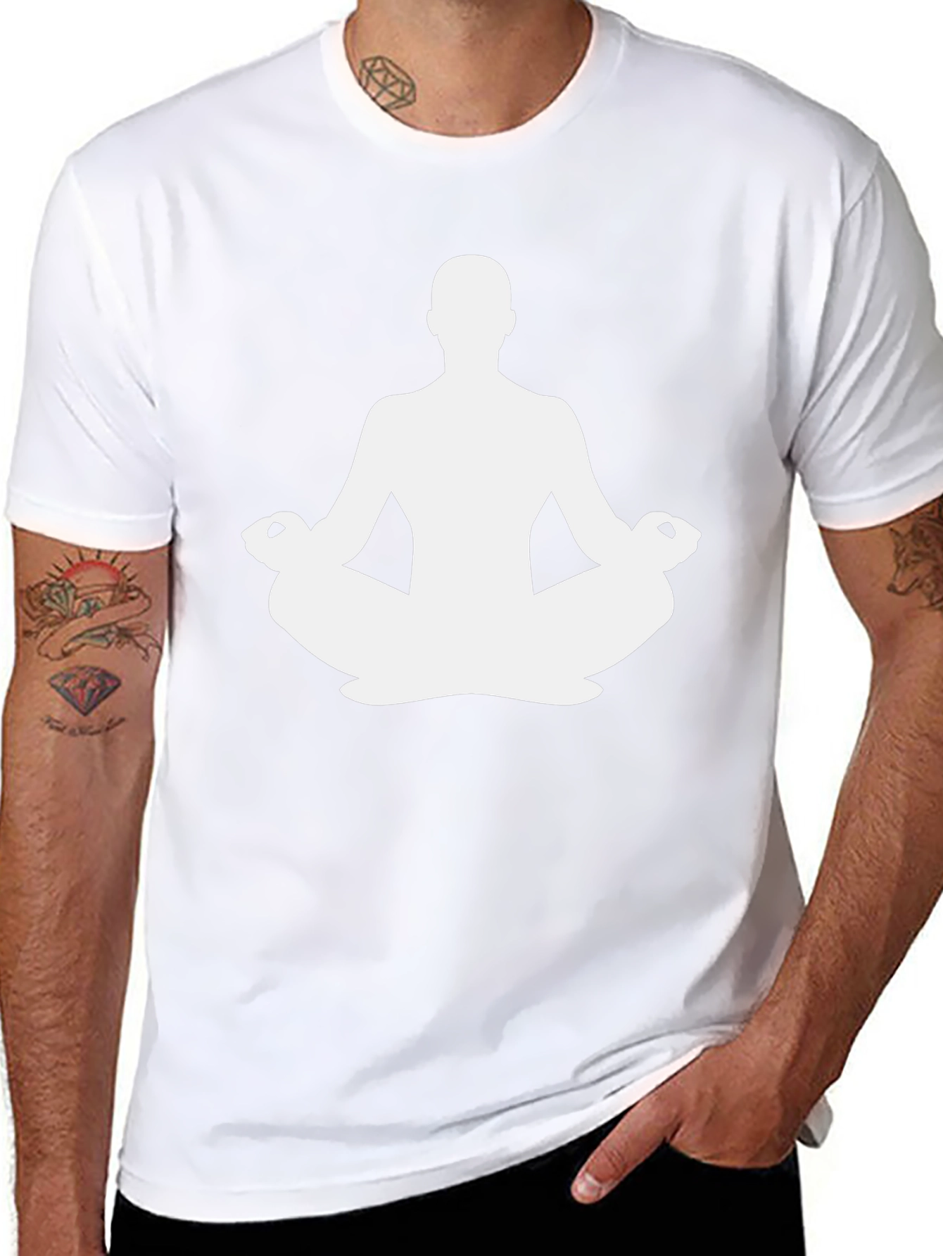 Meditating Man Graphic Tee - Black Cotton Casual Top