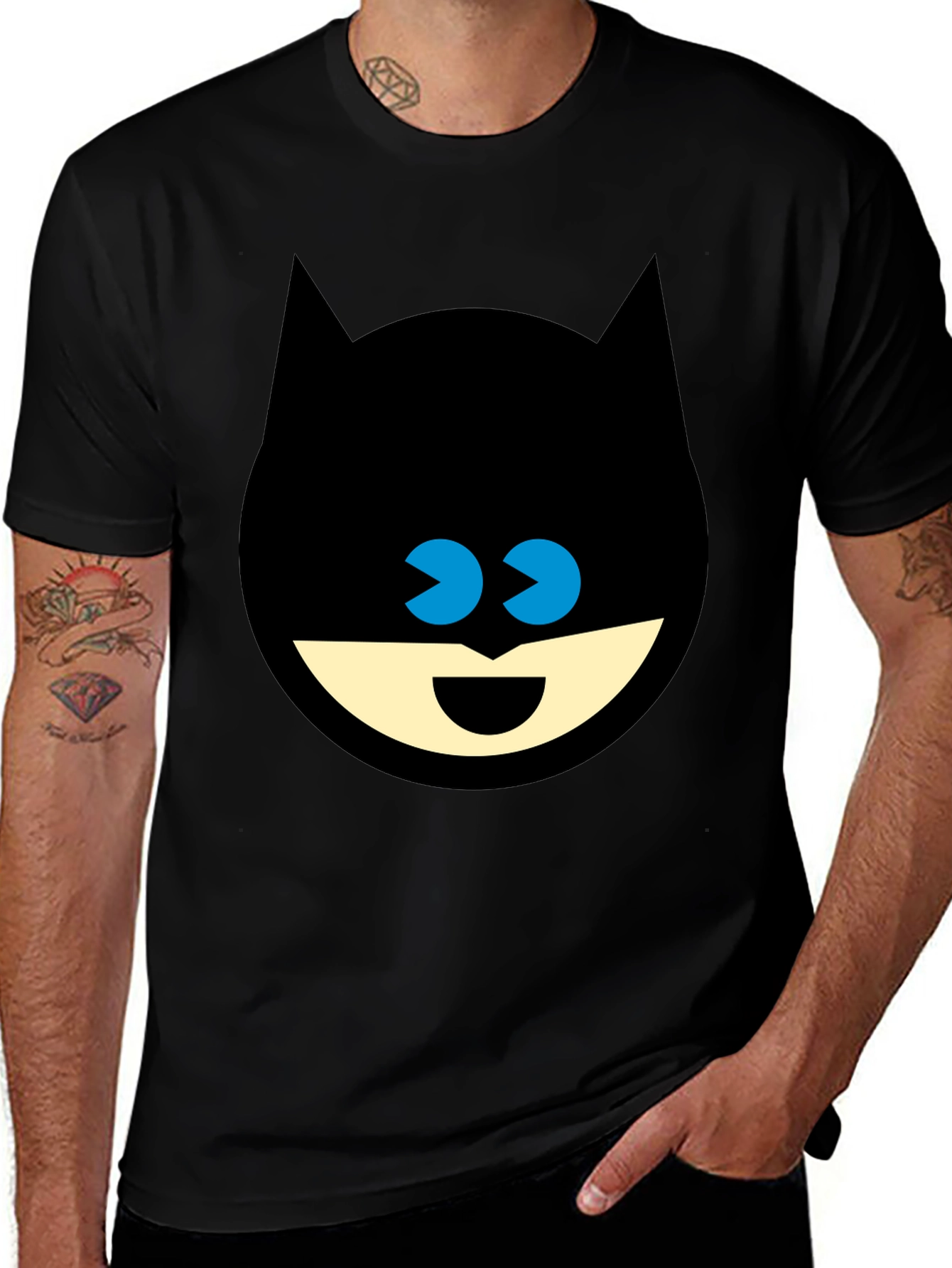 Funny Batman Face Black T-Shirt
