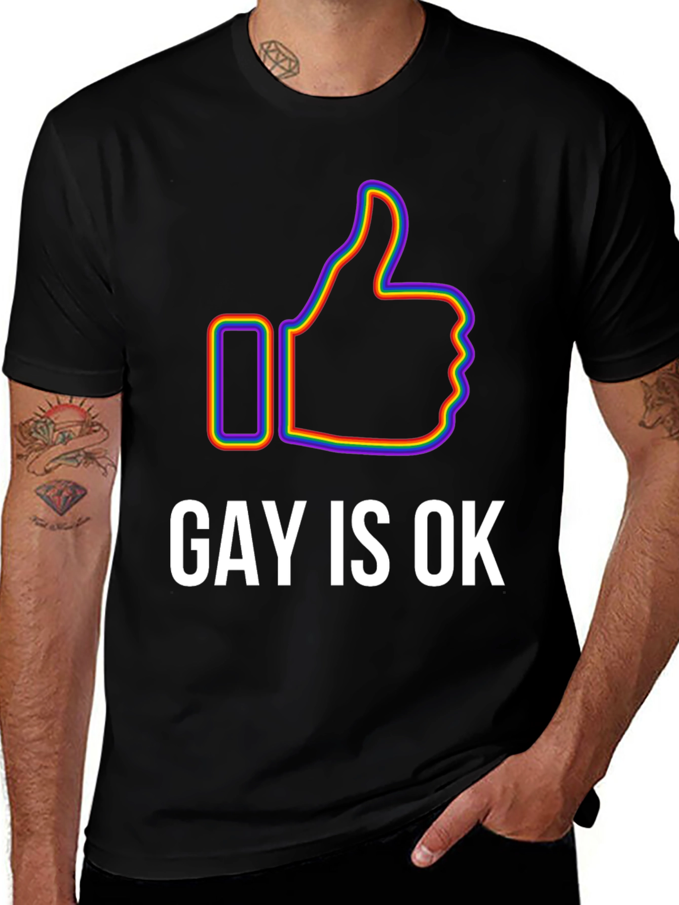 Gay Is Ok Pride T-Shirt - Rainbow Thumbs Up