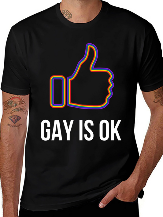 Gay Is Ok Pride T-Shirt - Rainbow Thumbs Up