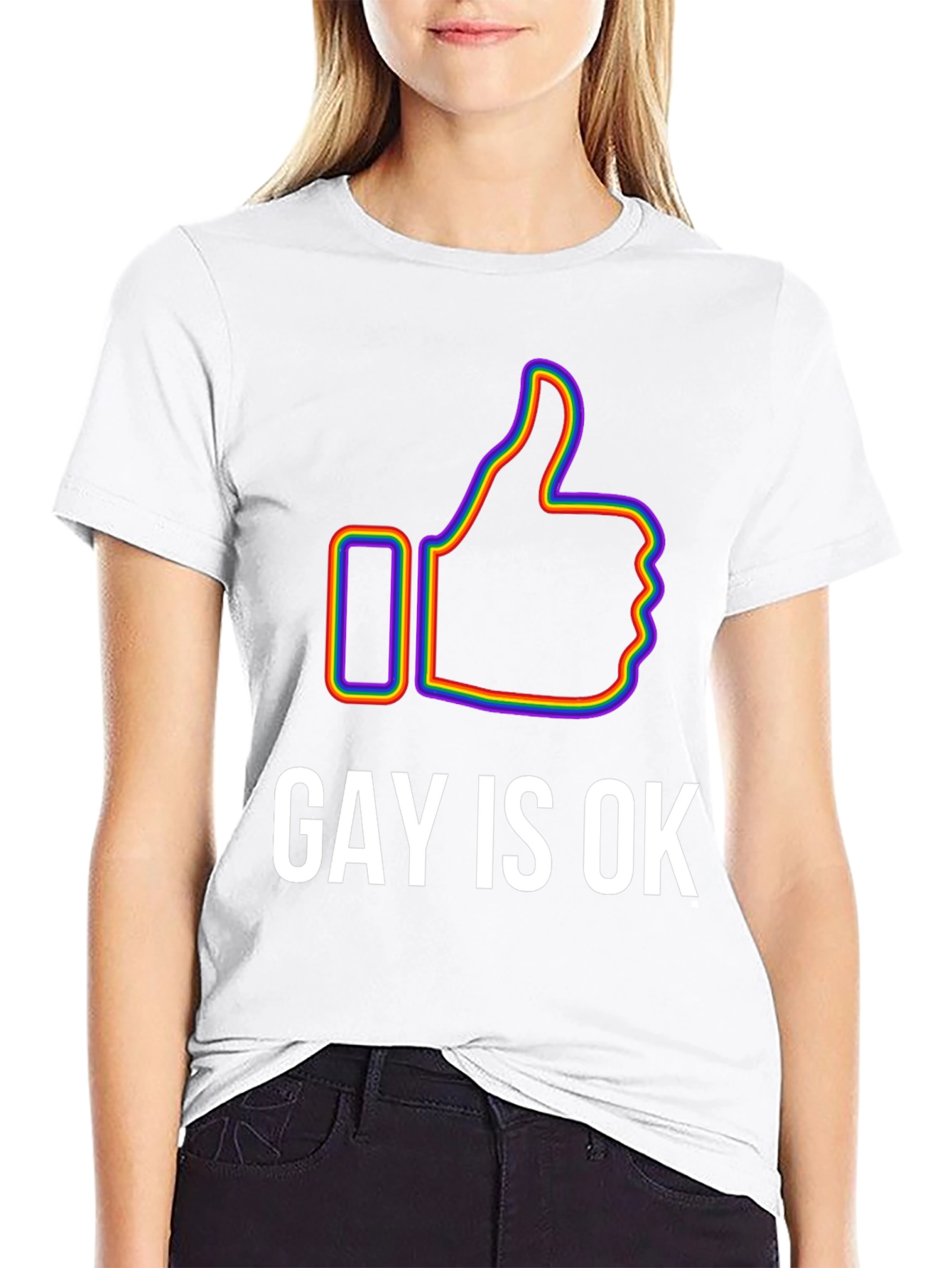Gay Is Ok Pride T-Shirt - Rainbow Thumbs Up