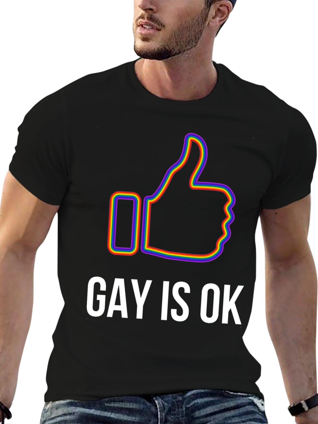 Gay Is Ok Pride T-Shirt - Rainbow Thumbs Up