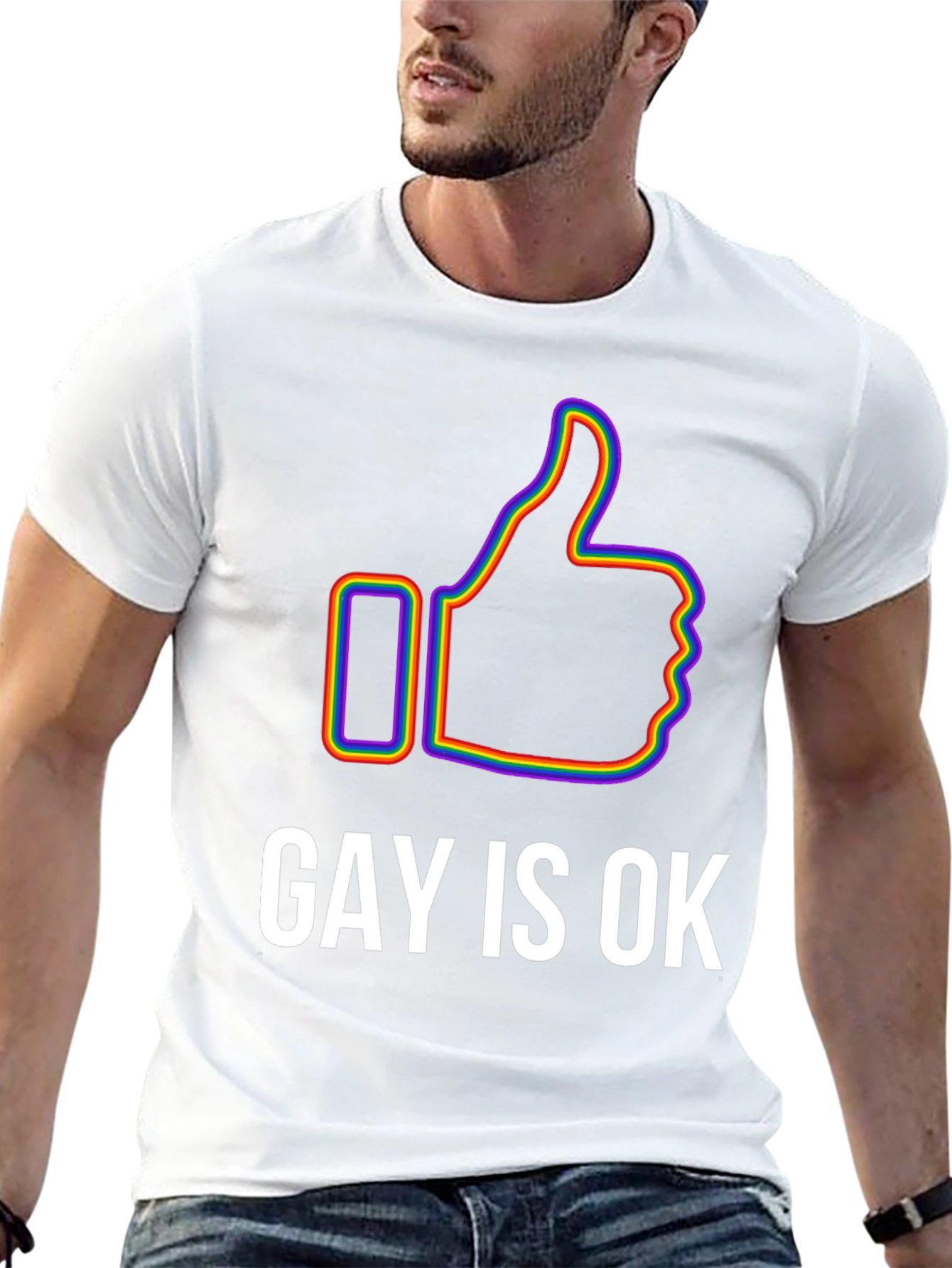 Gay Is Ok Pride T-Shirt - Rainbow Thumbs Up