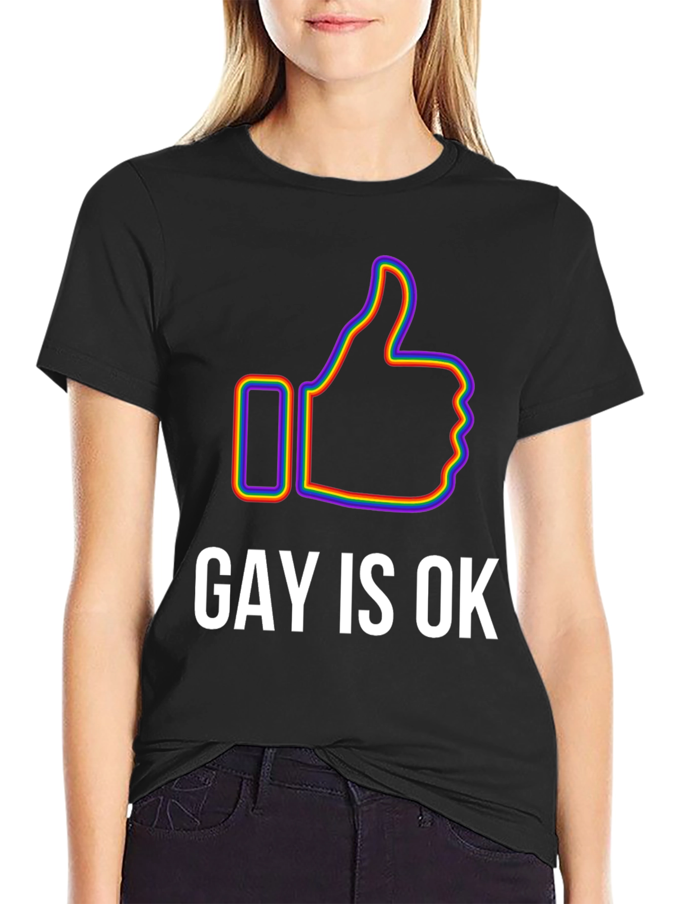 Gay Is Ok Pride T-Shirt - Rainbow Thumbs Up