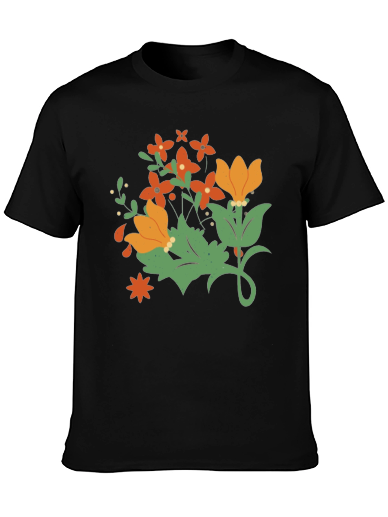 Floral Graphic Print Mens Black T-Shirt