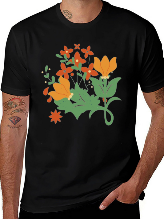 Floral Graphic Print Mens Black T-Shirt