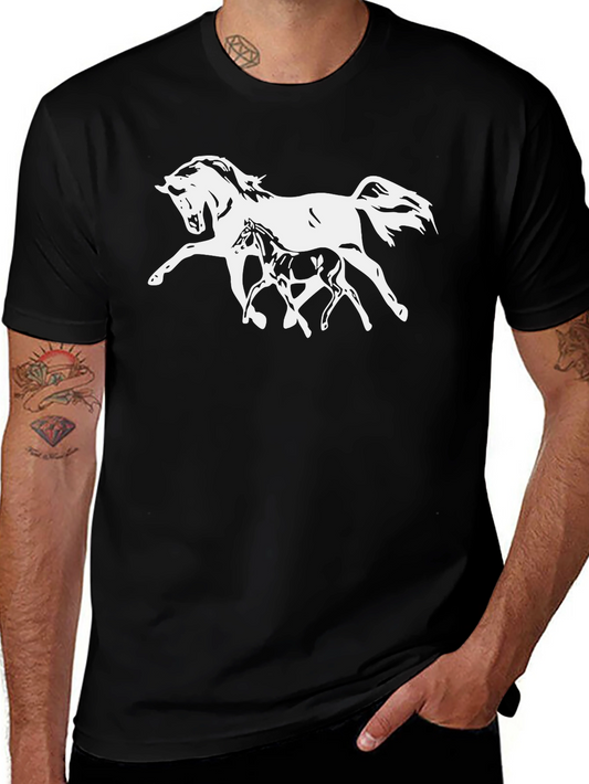 Horse & Foal Graphic Tee - Stylish Black Shirt