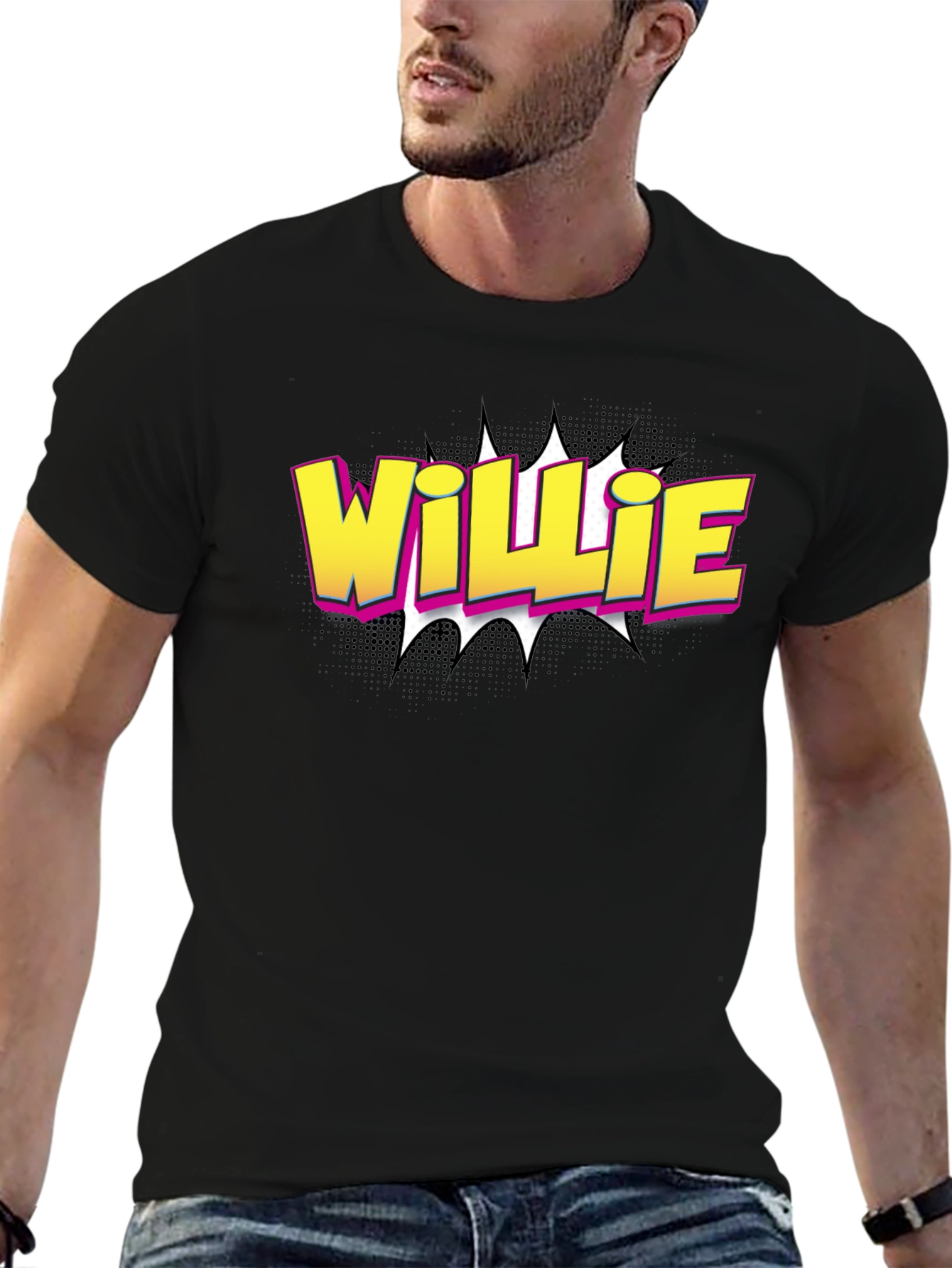 Willie Comic Style Black T-Shirt
