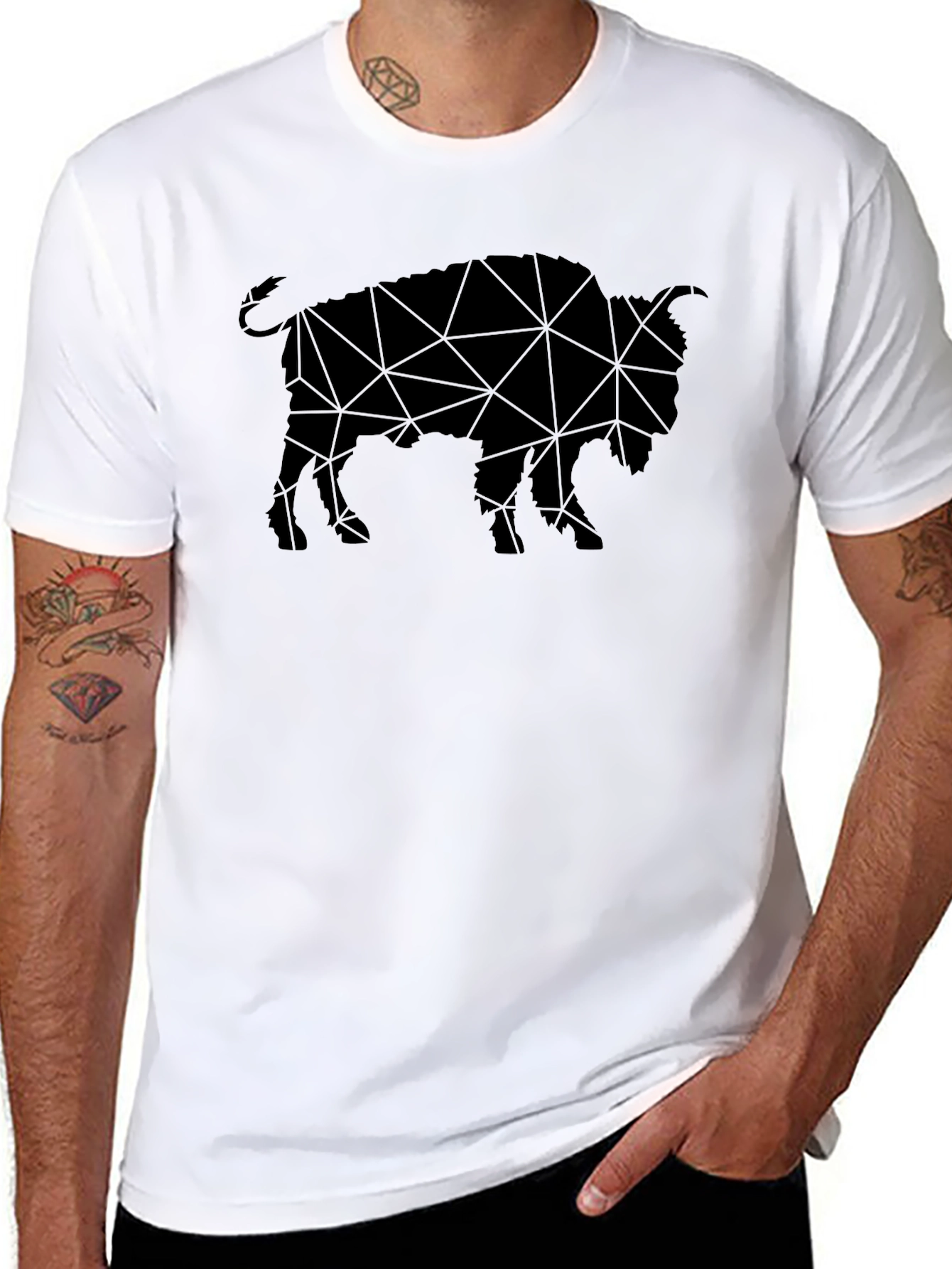Geometric Bison Graphic Tee - Black