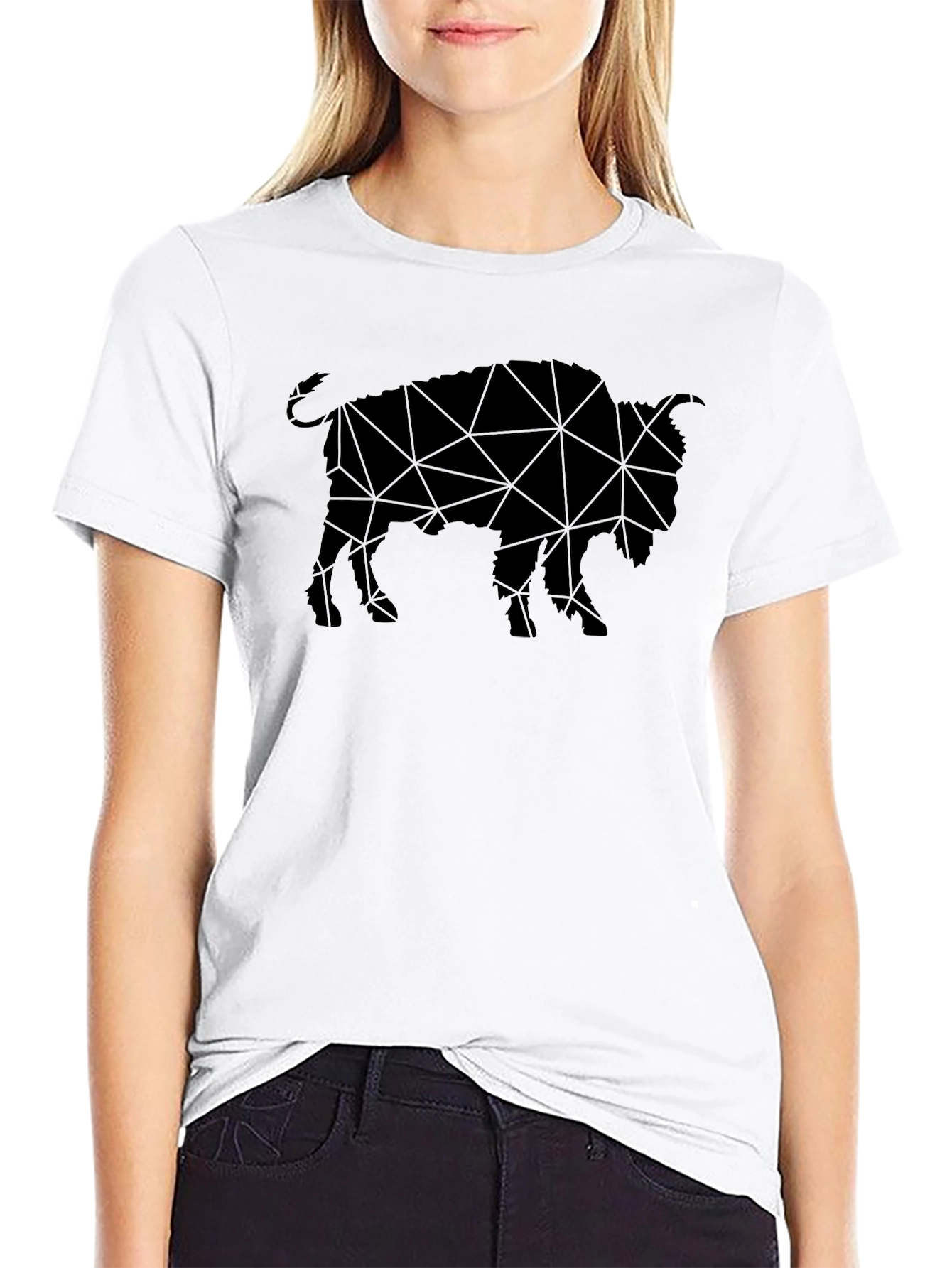 Geometric Bison Graphic Tee - Black