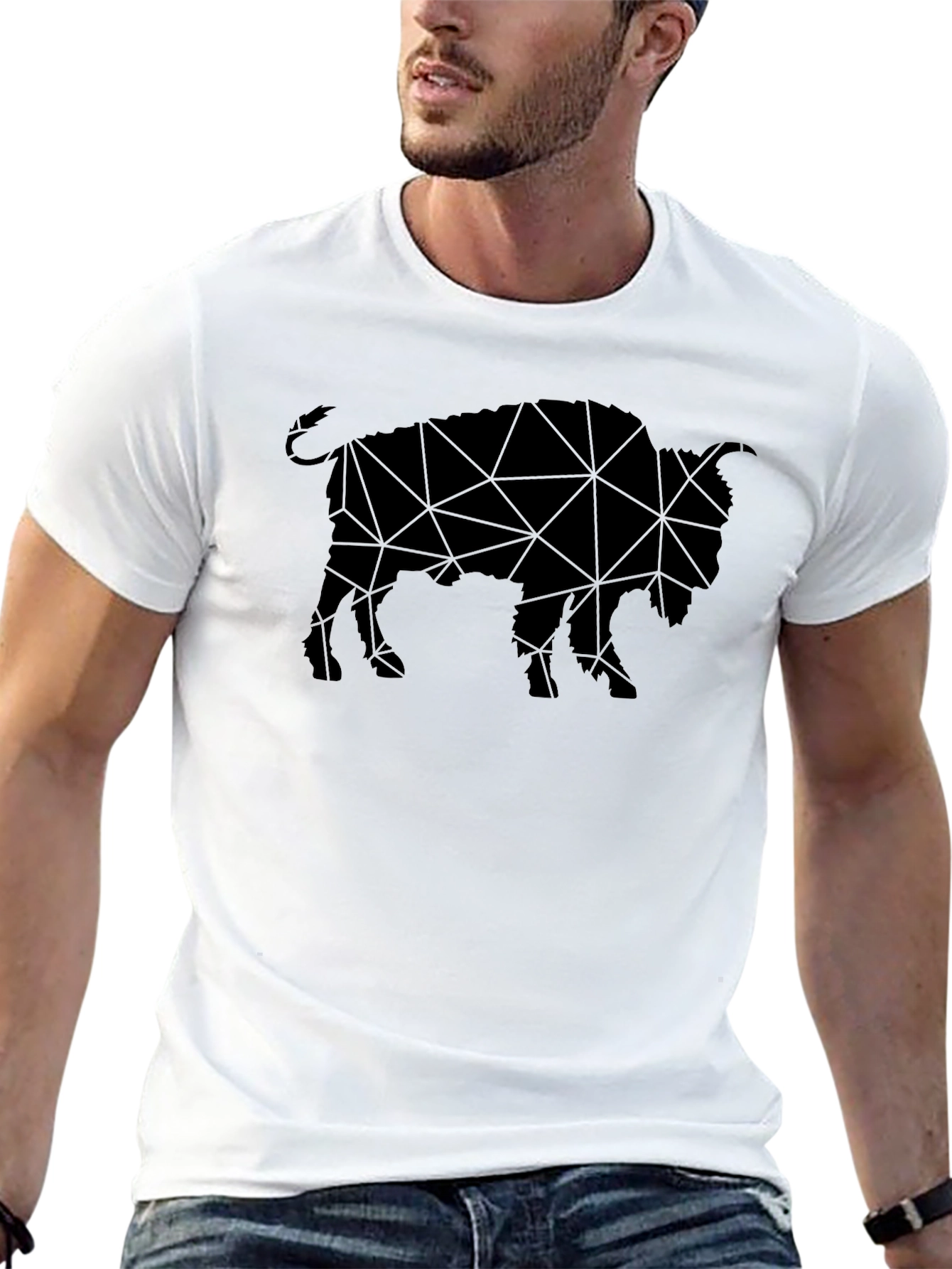 Geometric Bison Graphic Tee - Black