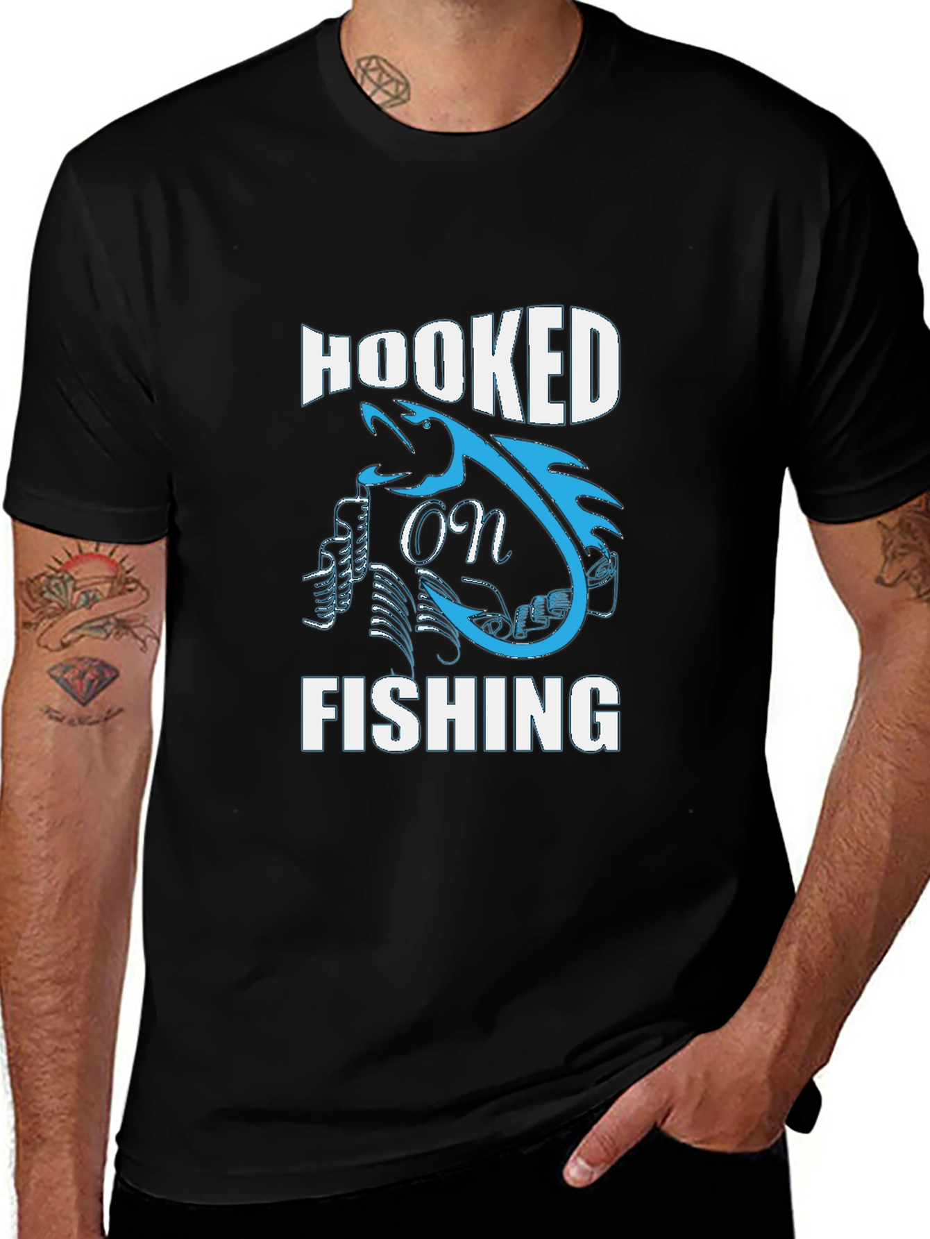 Hooked on Fishing Graphic Tee - Black