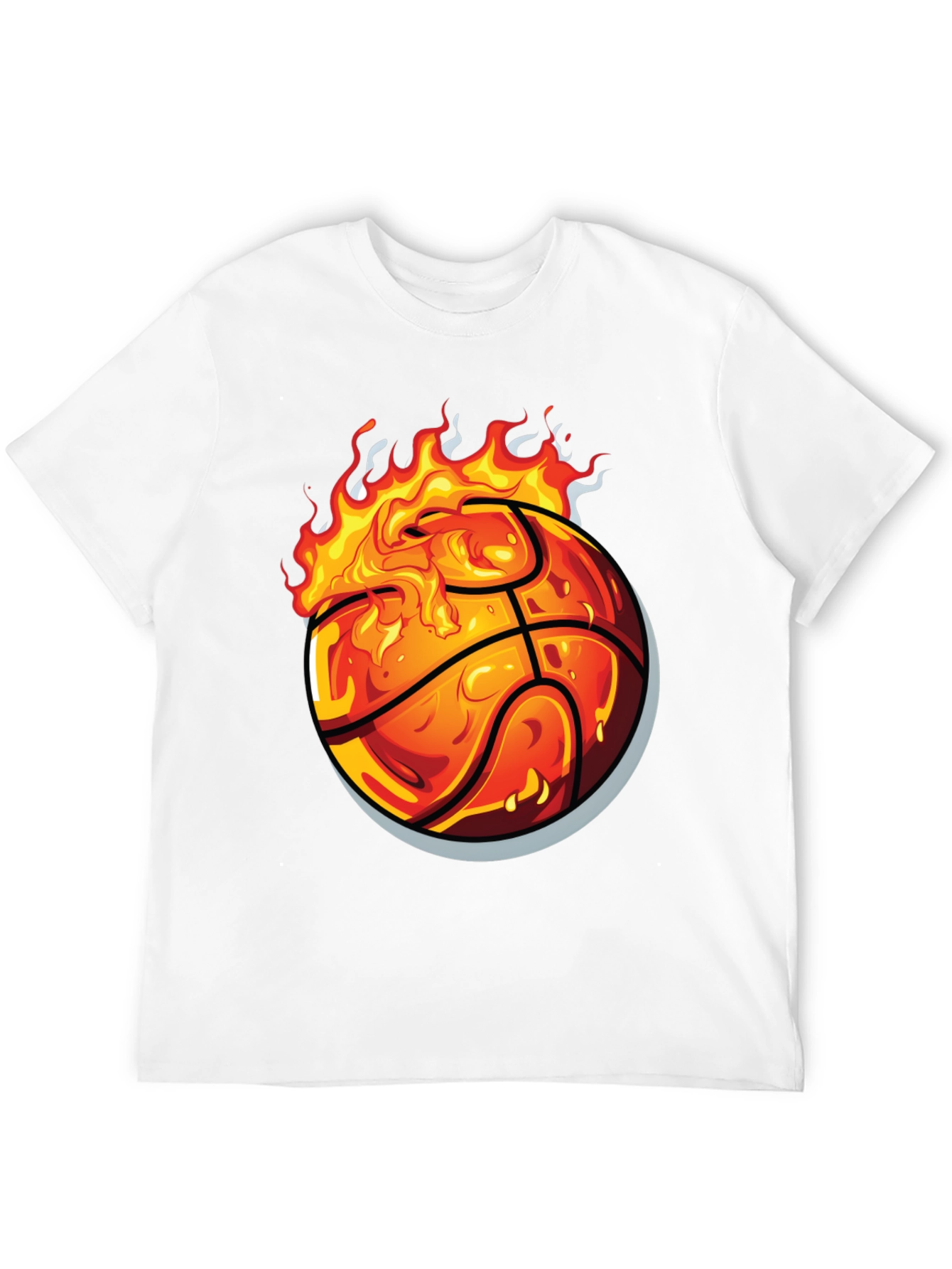 Flaming Basketball Graphic Tee - Black Cotton Shirt