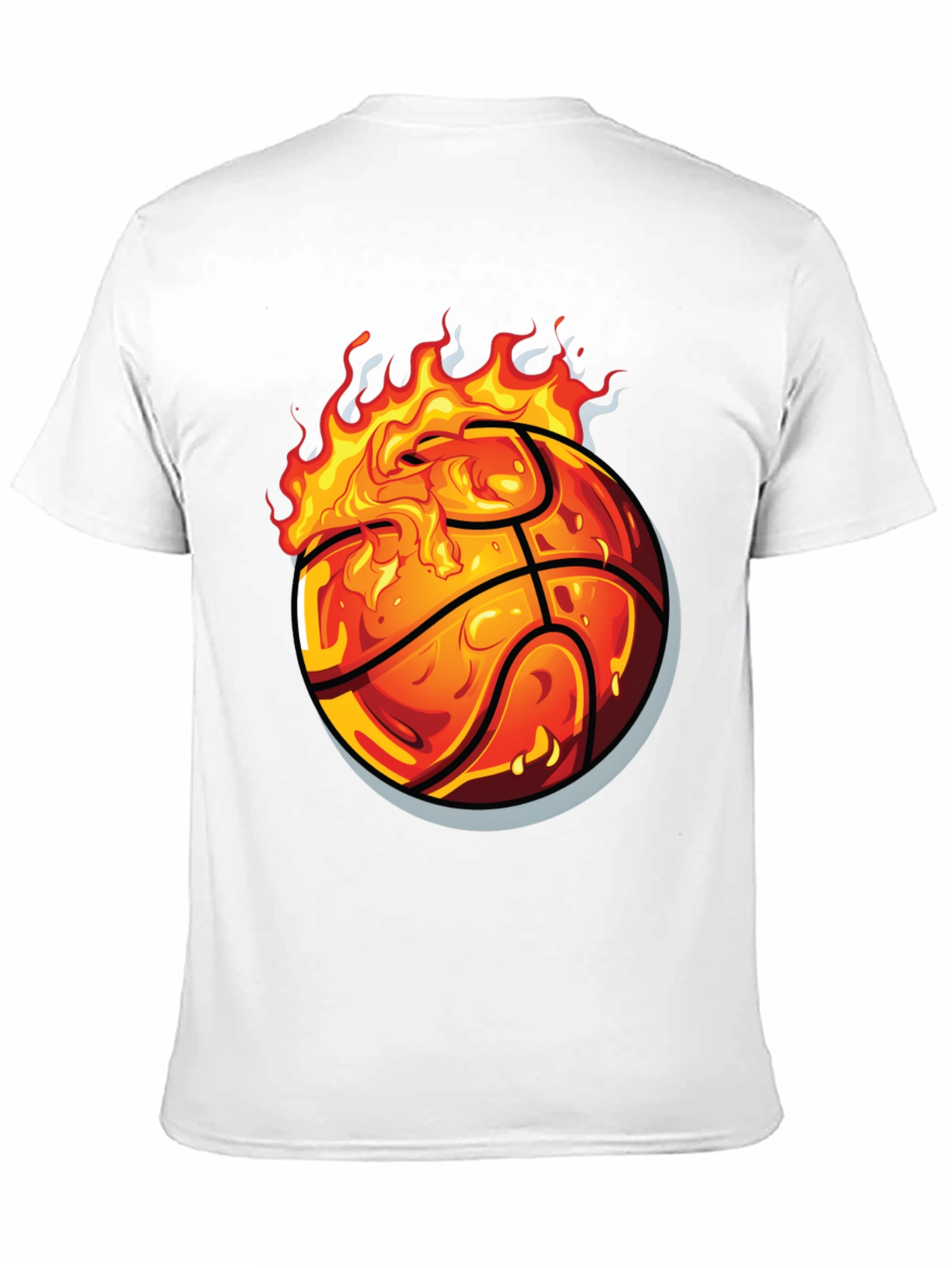 Flaming Basketball Graphic Tee - Black Cotton Shirt