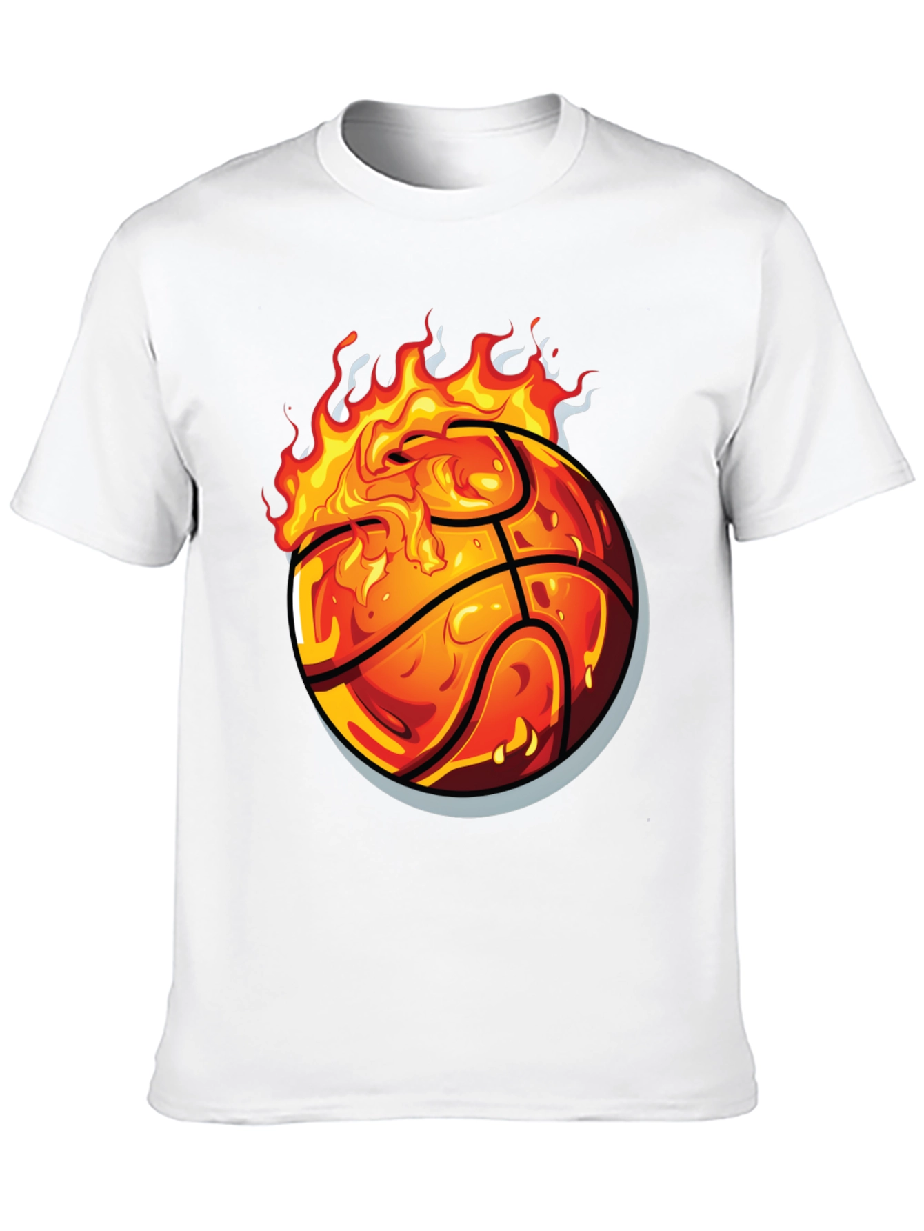 Flaming Basketball Graphic Tee - Black Cotton Shirt