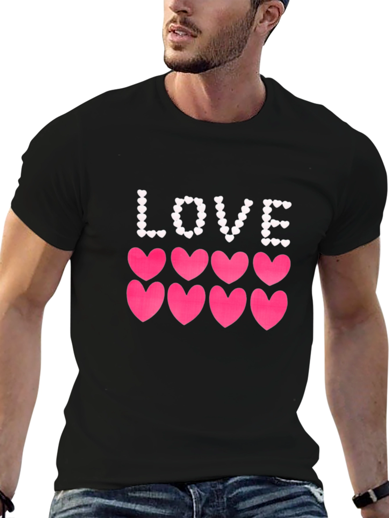 Love Hearts Graphic Tee - Stylish Mens Black T-Shirt