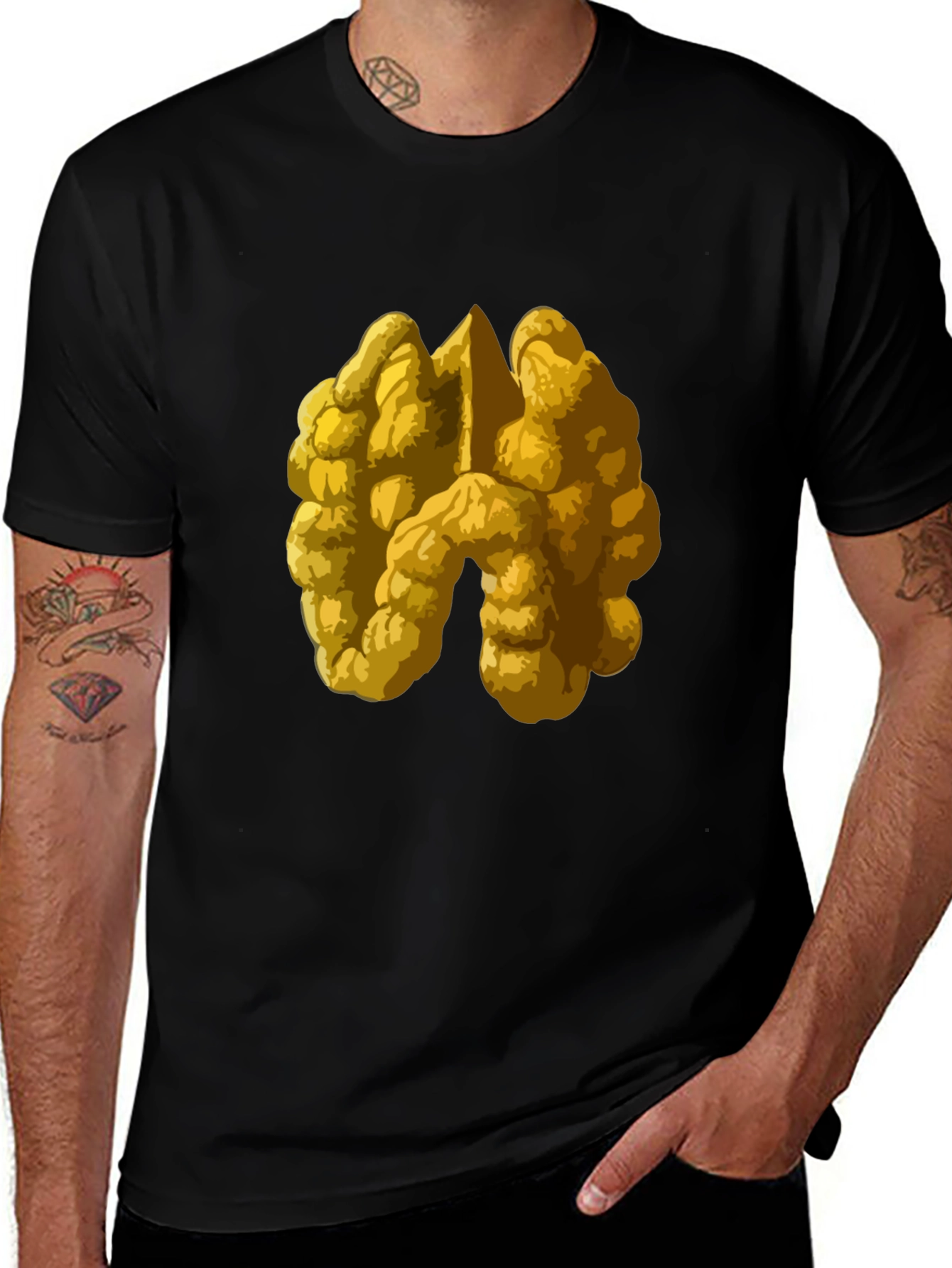Walnut Graphic Tee - Nutty Design on Black Shirt
