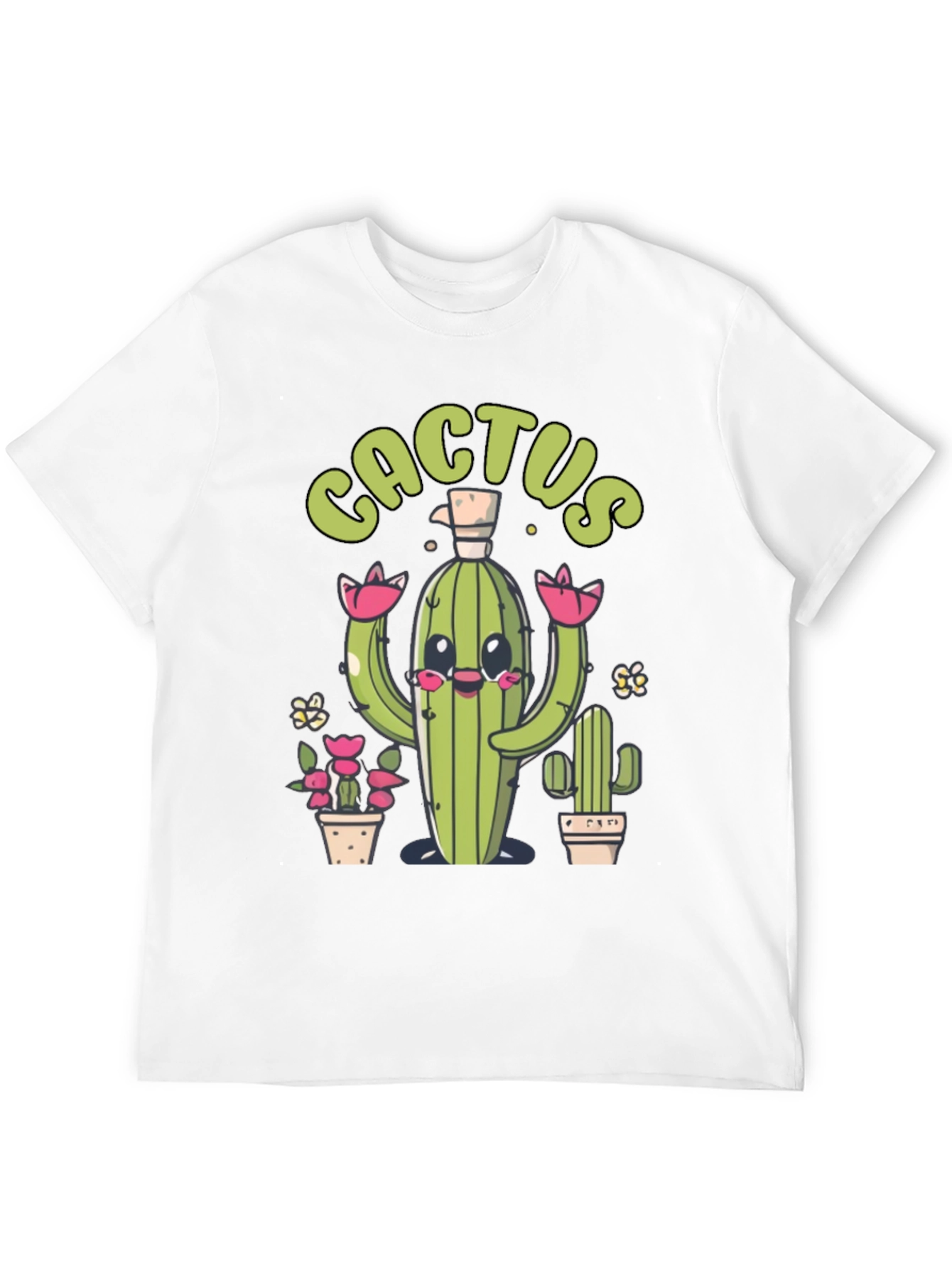Cute Cactus Graphic Print Black T-Shirt