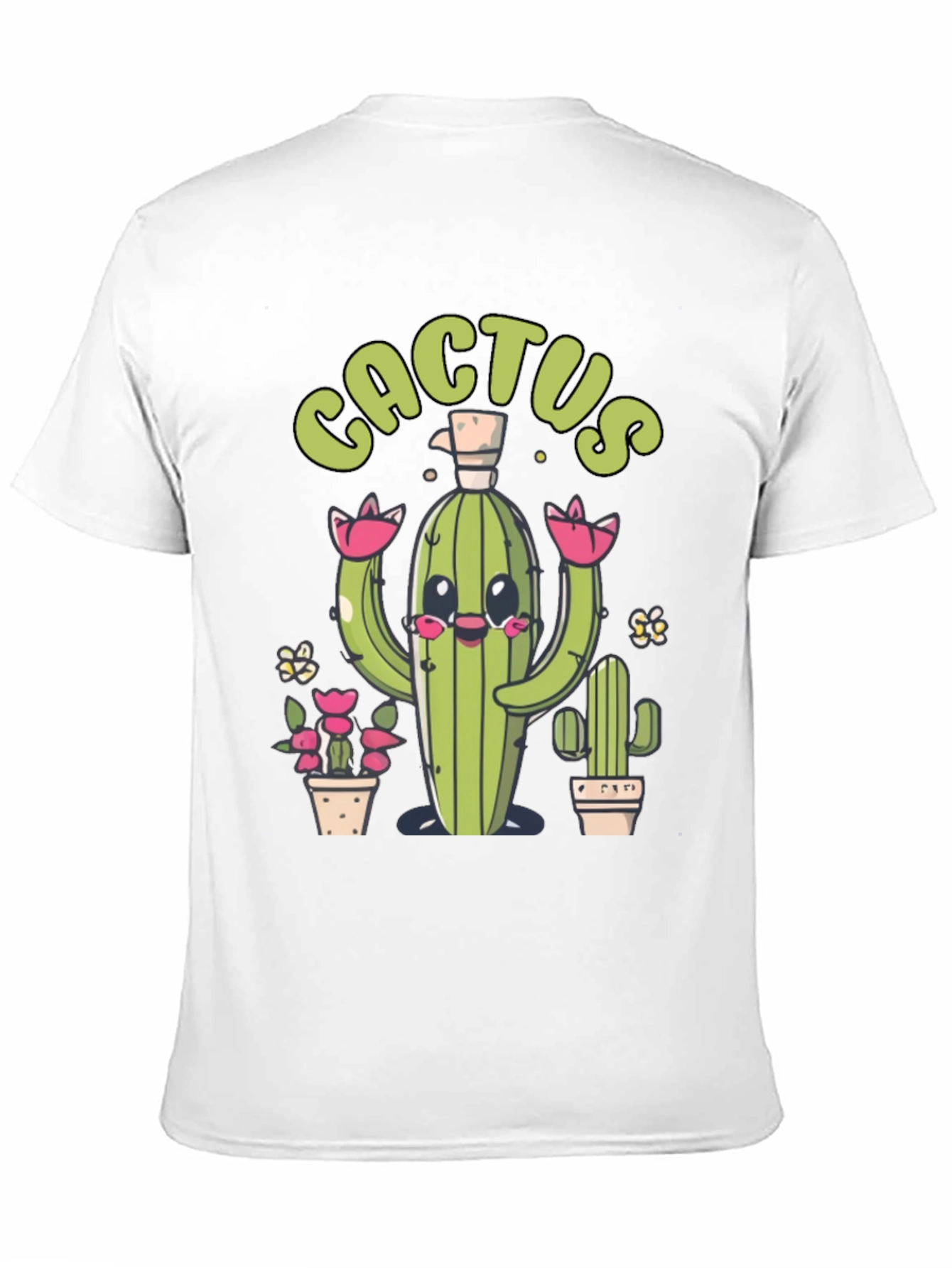 Cute Cactus Graphic Print Black T-Shirt