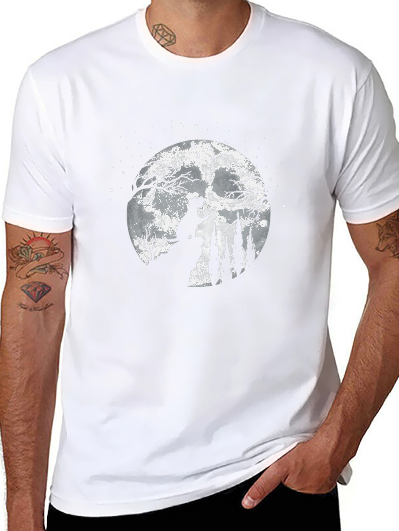 Dog Moon Silhouette Graphic Tee - Black