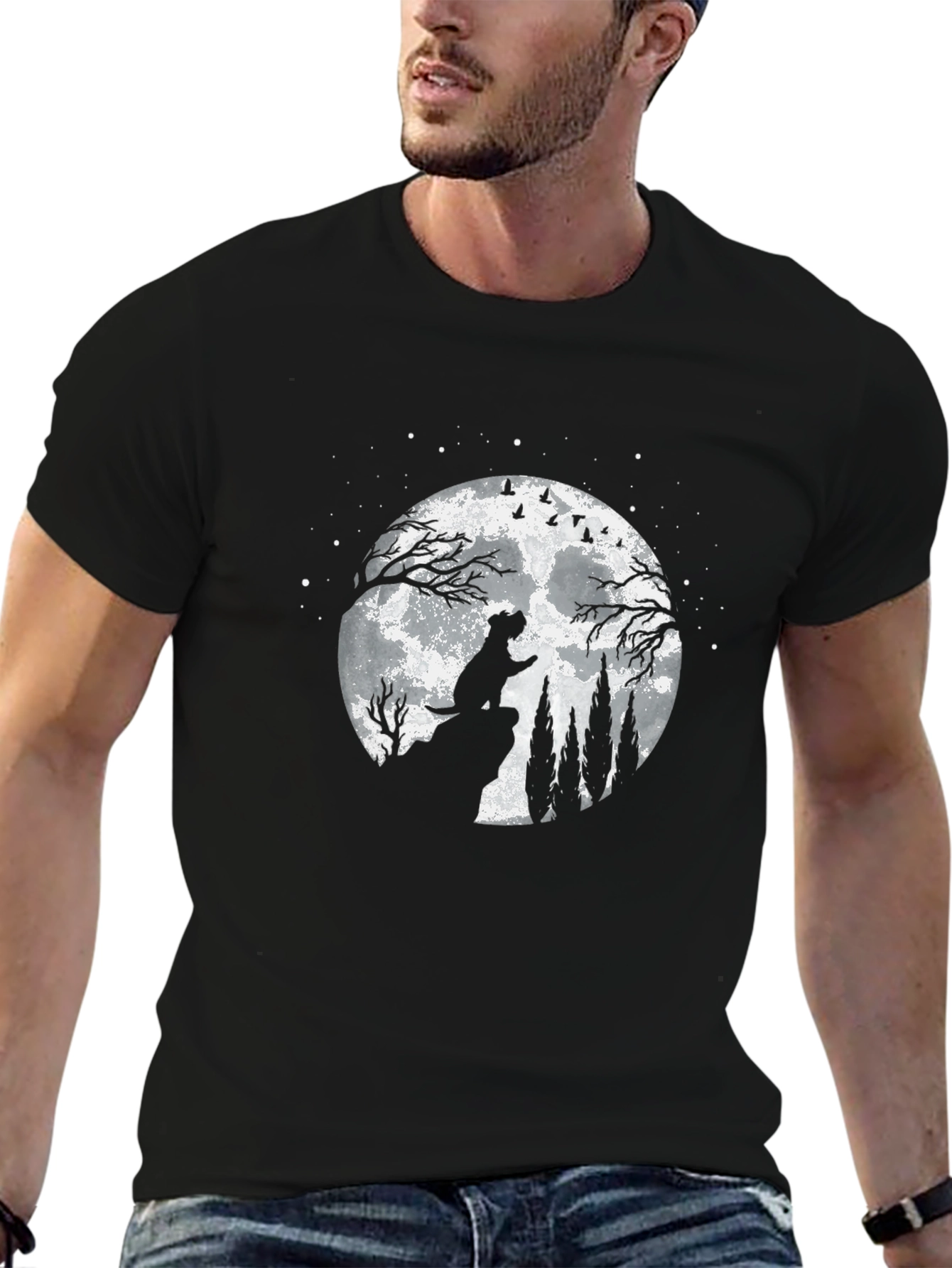 Dog Moon Silhouette Graphic Tee - Black