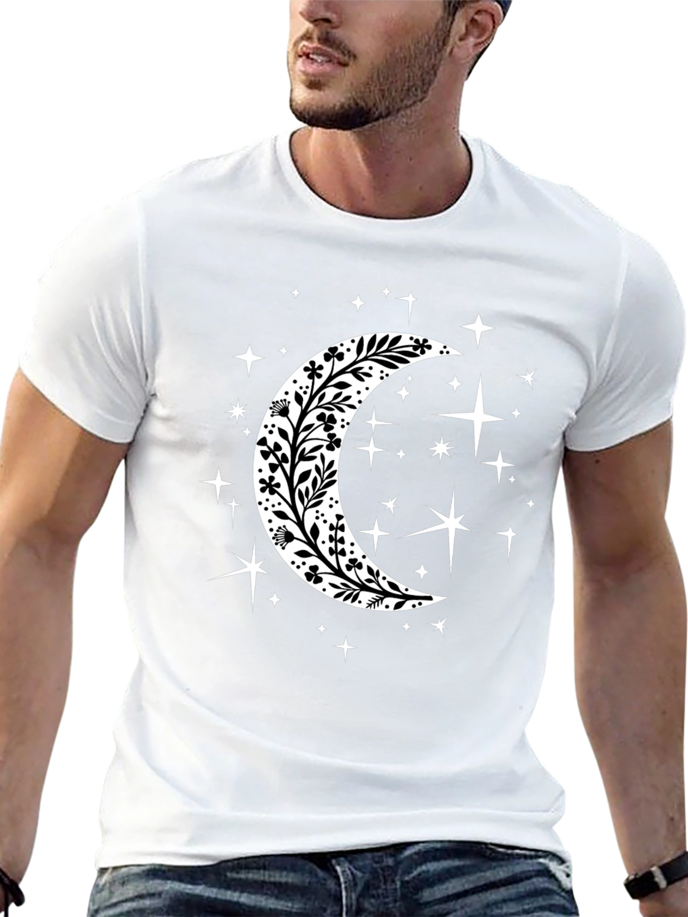 Floral Crescent Moon Starry T-Shirt