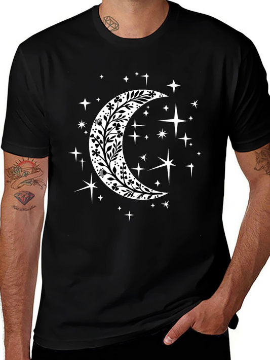 Floral Crescent Moon Starry T-Shirt