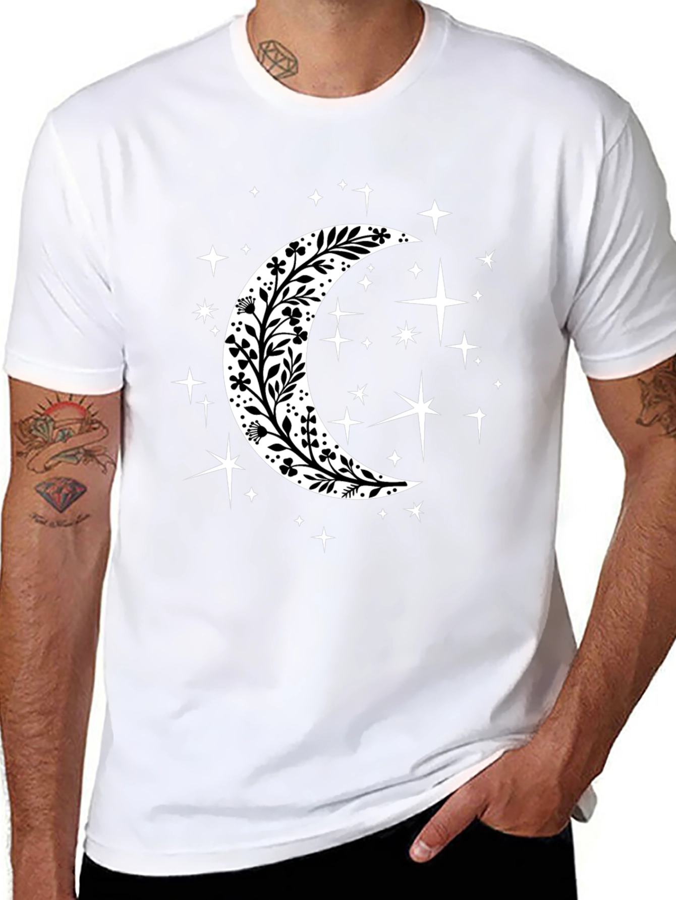 Floral Crescent Moon Starry T-Shirt
