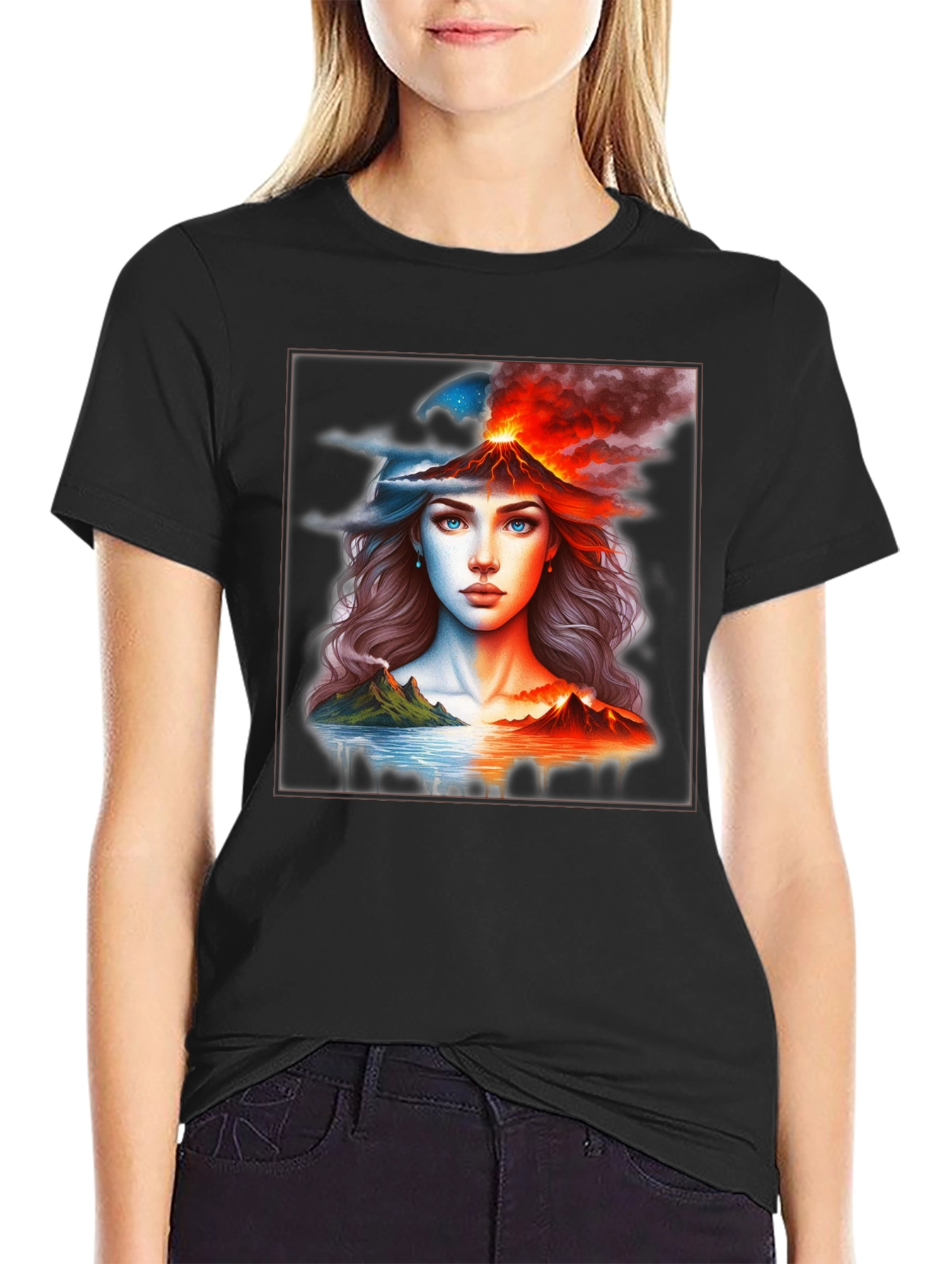 Volcano Woman Graphic T-Shirt - Black Tee