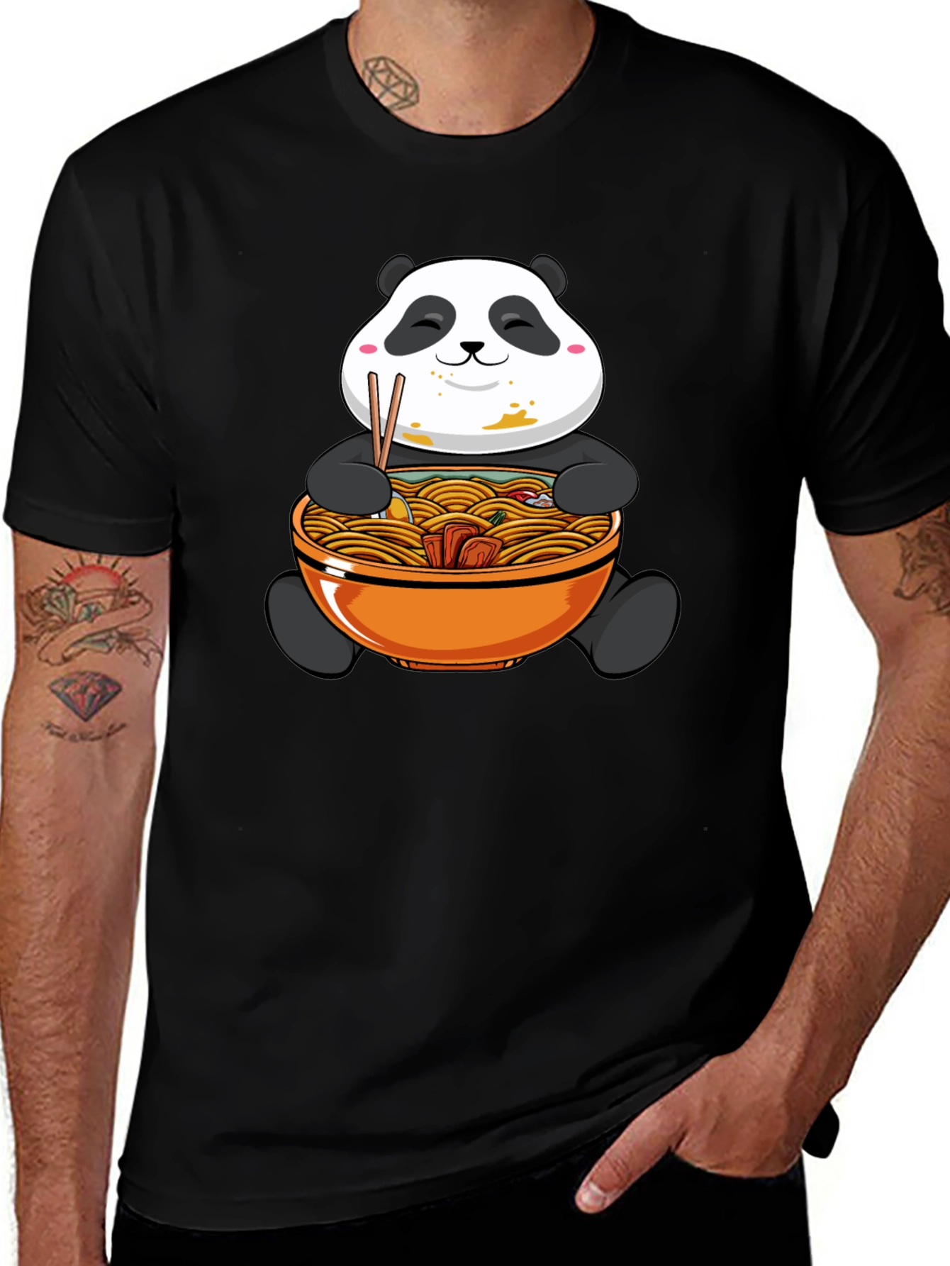 Panda Ramen Graphic Tee - Black Cotton Comfort