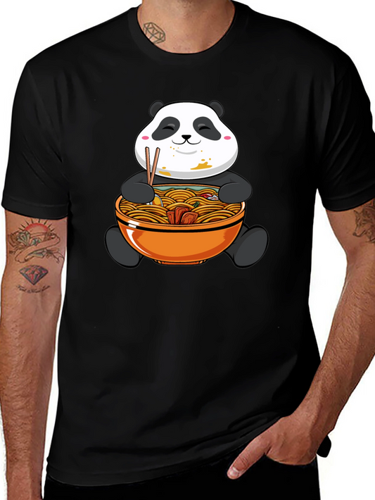 Panda Ramen Graphic Tee - Black Cotton Comfort