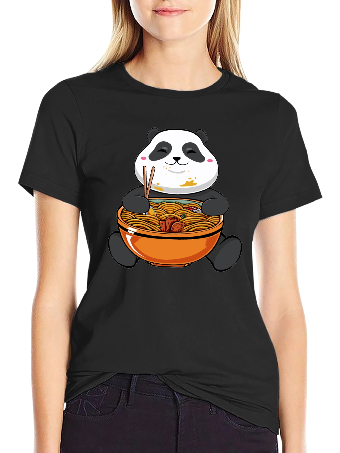 Panda Ramen Graphic Tee - Black Cotton Comfort