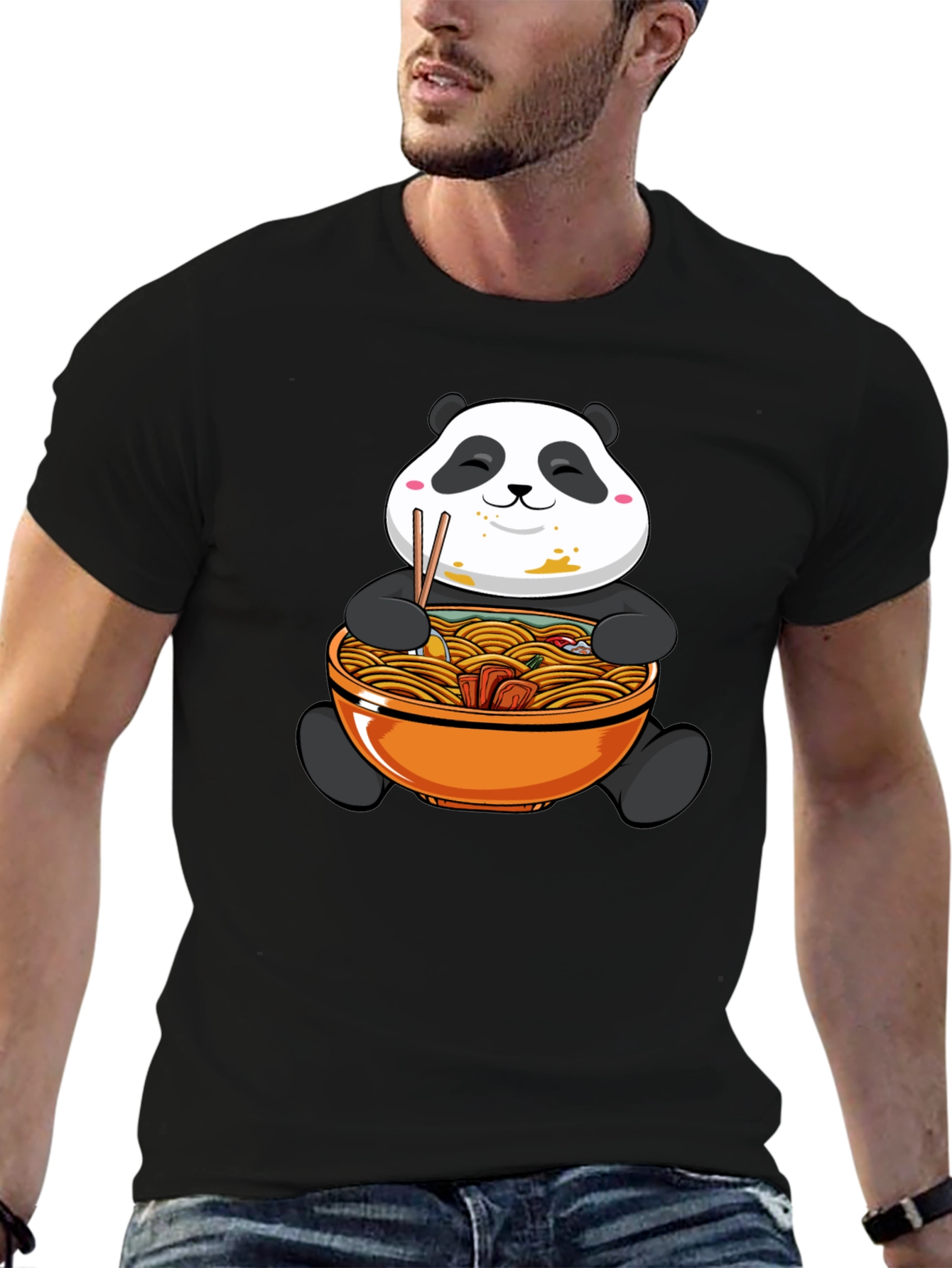 Panda Ramen Graphic Tee - Black Cotton Comfort