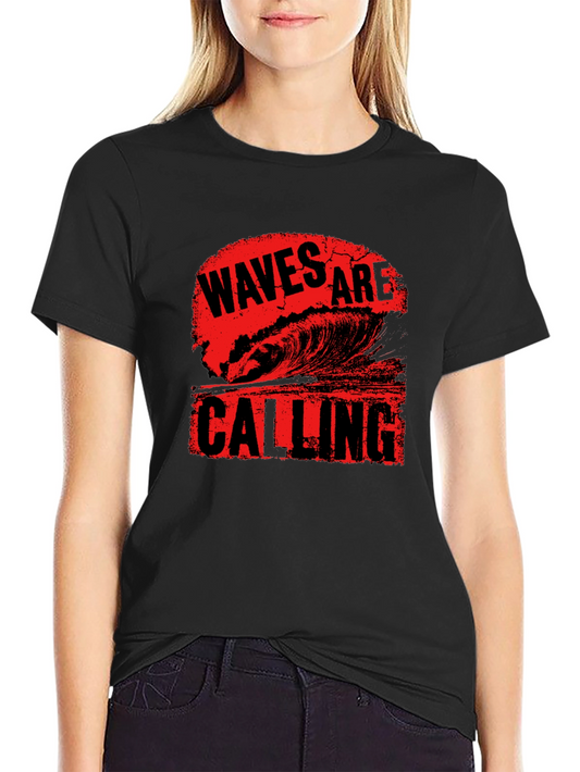 Waves Are Calling Black Graphic Tee Shirt