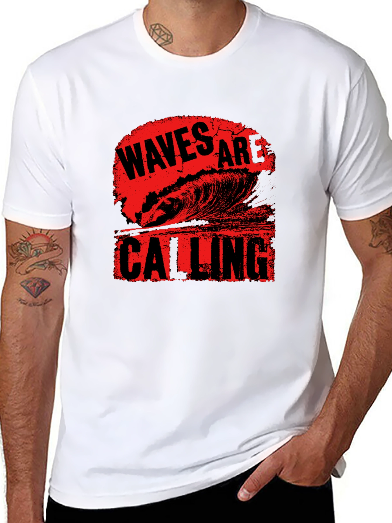 Waves Are Calling Black Graphic Tee Shirt