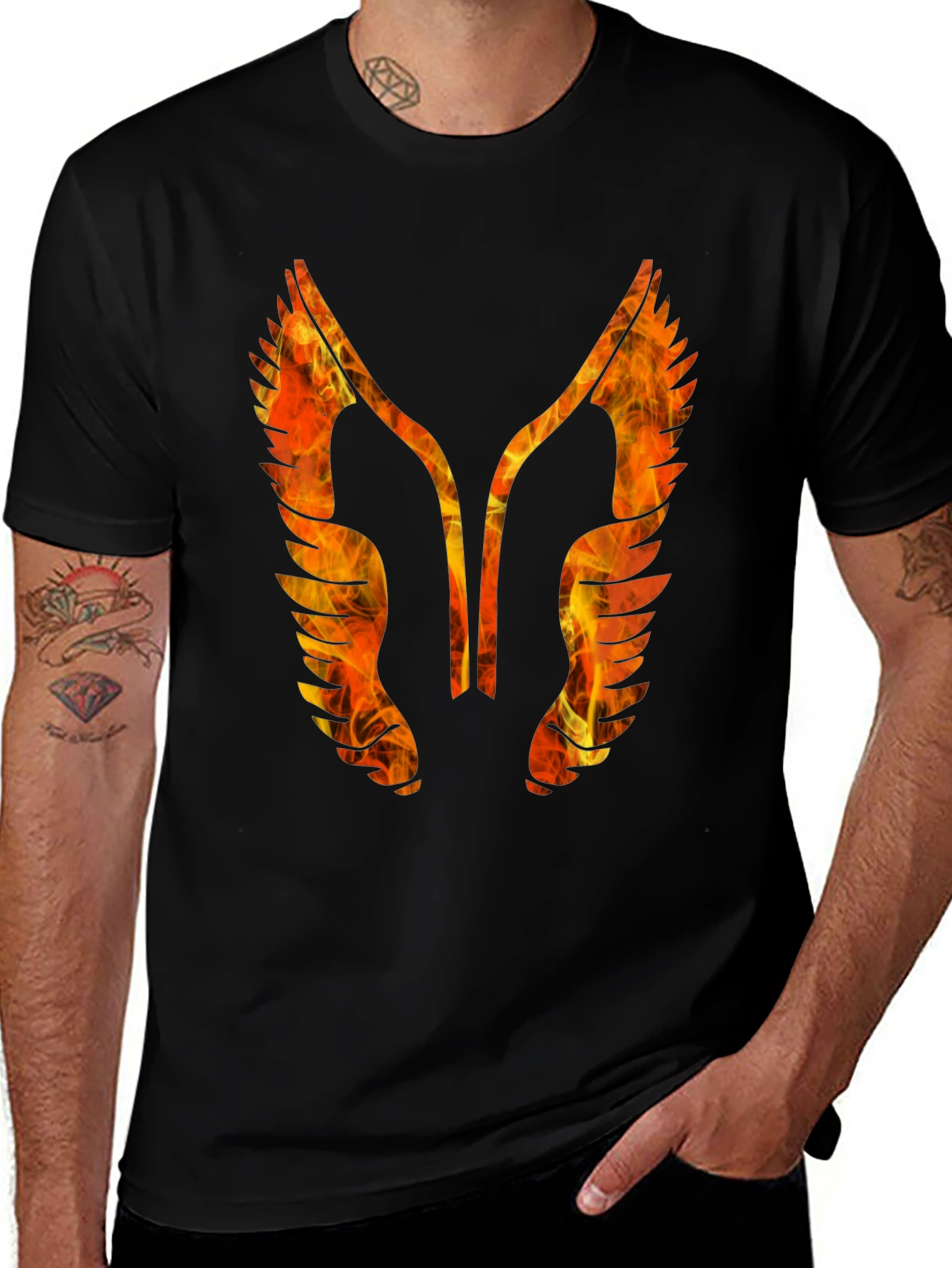 Fiery Winged Graphic Tee - Bold Black T-Shirt